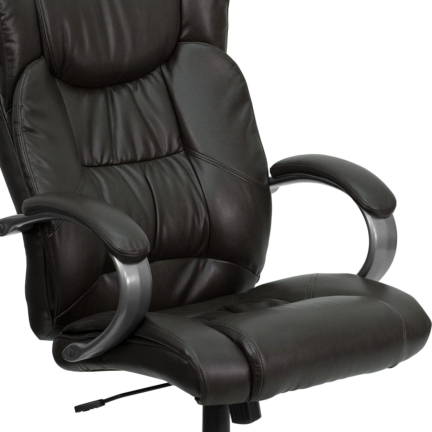 image:imageFlash Furniture Hansel High Back Espresso Brown LeatherSoft Executive Swivel Office Chair with Titanium Nylon Base and Loop ArmsEspresso Brown