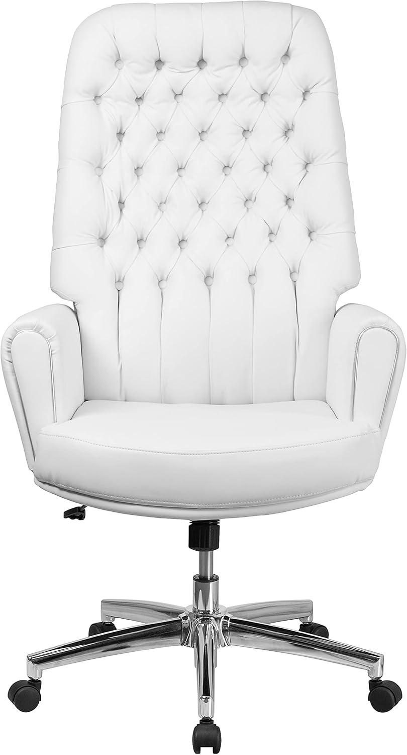 image:imageFlash Furniture Hansel High Back Traditional Tufted Black LeatherSoft Executive Swivel Office Chair with Silver Welt ArmsWhite