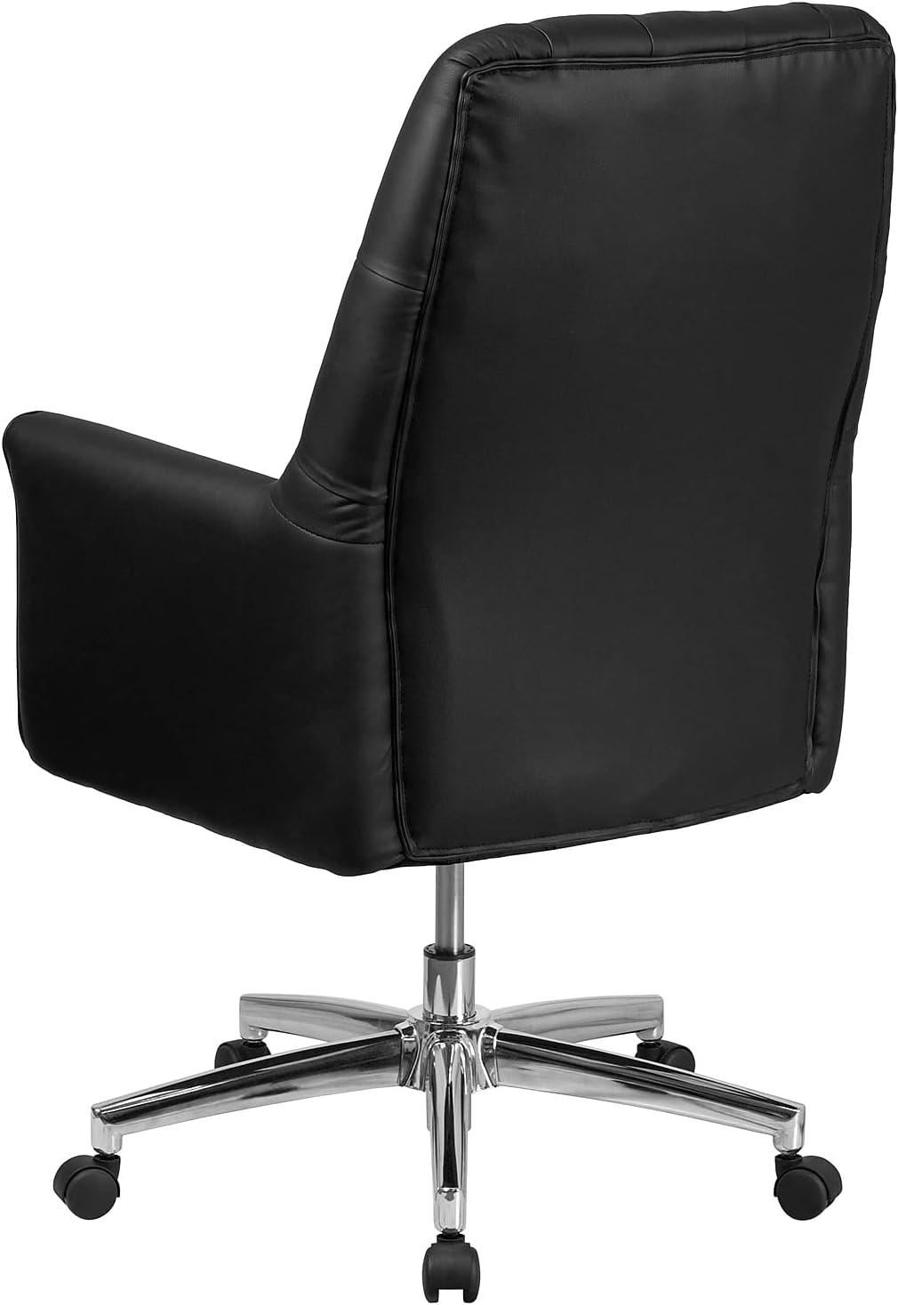 image:imageFlash Furniture Hansel MidBack Traditional Tufted White LeatherSoft Executive Swivel Office Chair with ArmsBlack