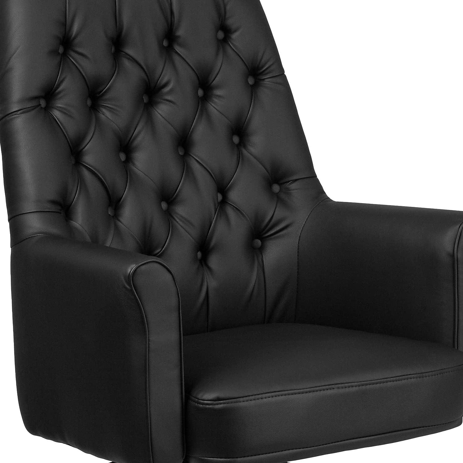 image:imageFlash Furniture Hansel MidBack Traditional Tufted White LeatherSoft Executive Swivel Office Chair with ArmsBlack