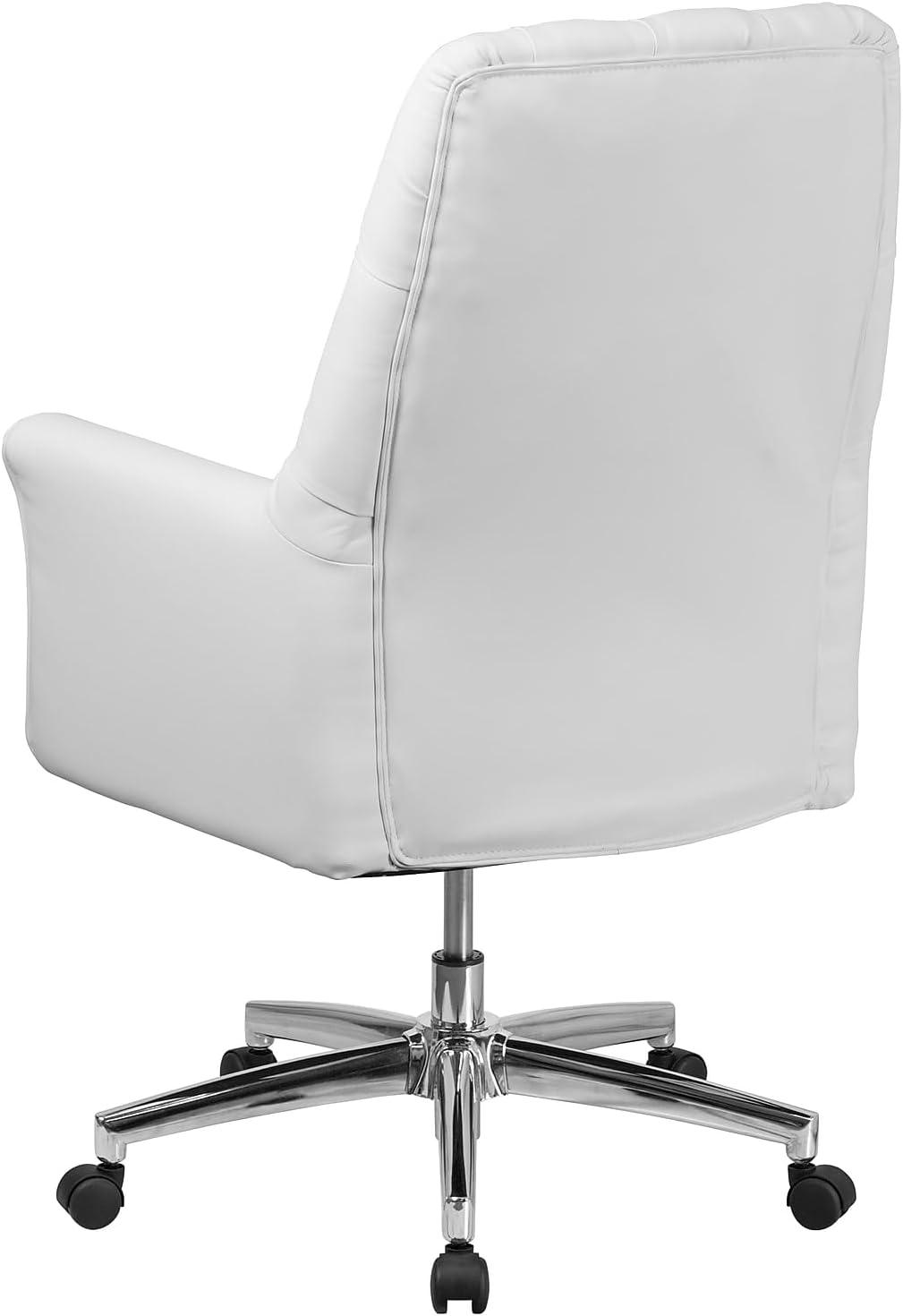 image:imageFlash Furniture Hansel MidBack Traditional Tufted White LeatherSoft Executive Swivel Office Chair with ArmsWhite