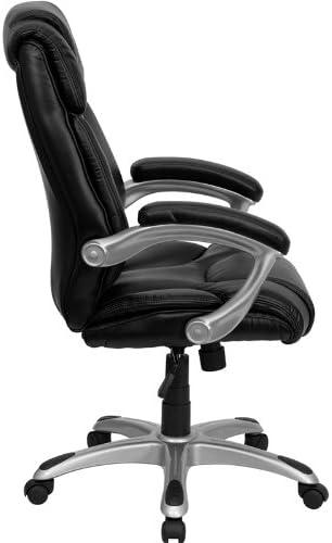 image:imageFlash Furniture Heather High Back Black LeatherSoft Layered Upholstered Executive Swivel Ergonomic Office Chair with Silver Nylon Base and Arms