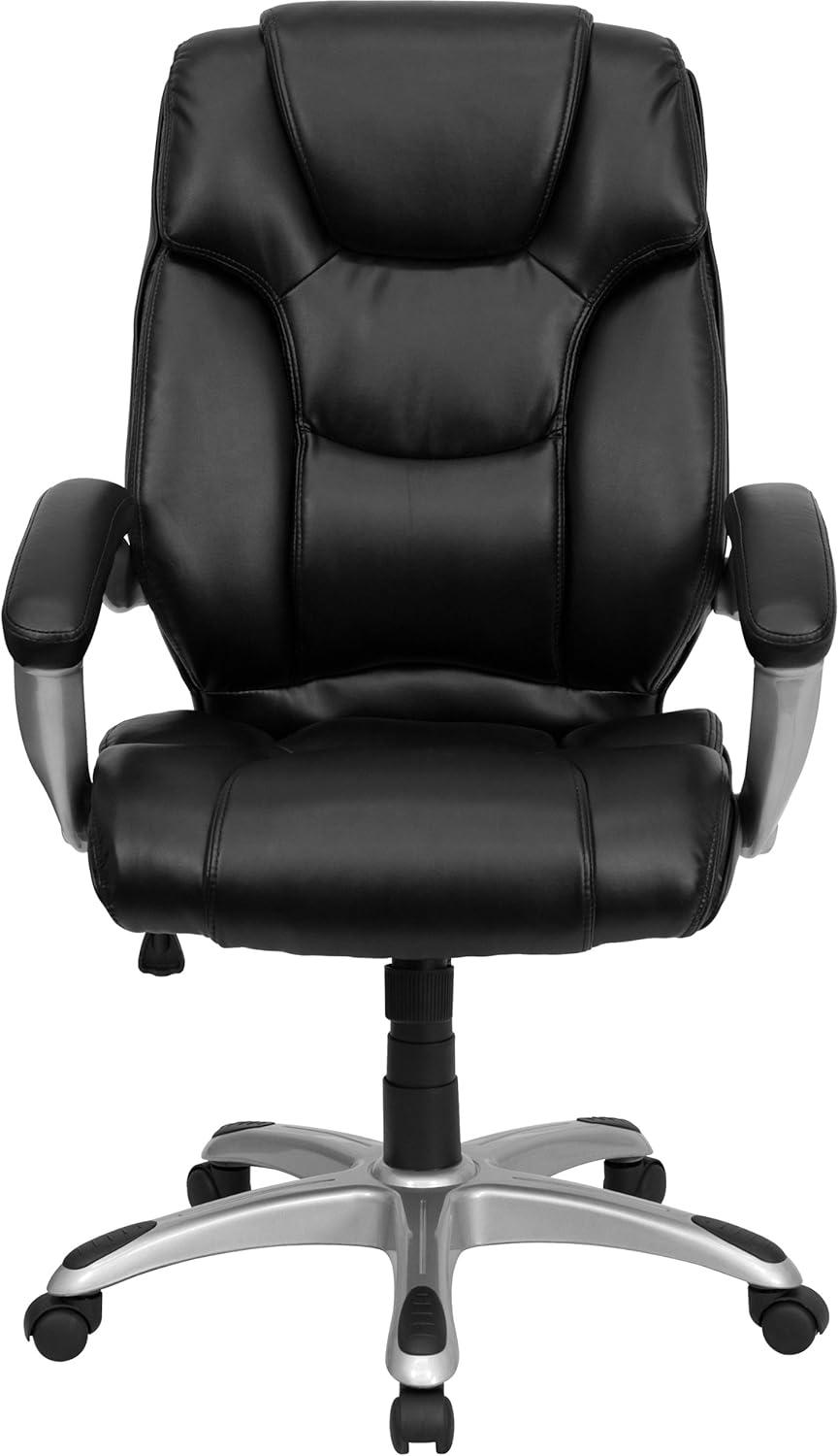 image:imageFlash Furniture Heather High Back Black LeatherSoft Layered Upholstered Executive Swivel Ergonomic Office Chair with Silver Nylon Base and Arms