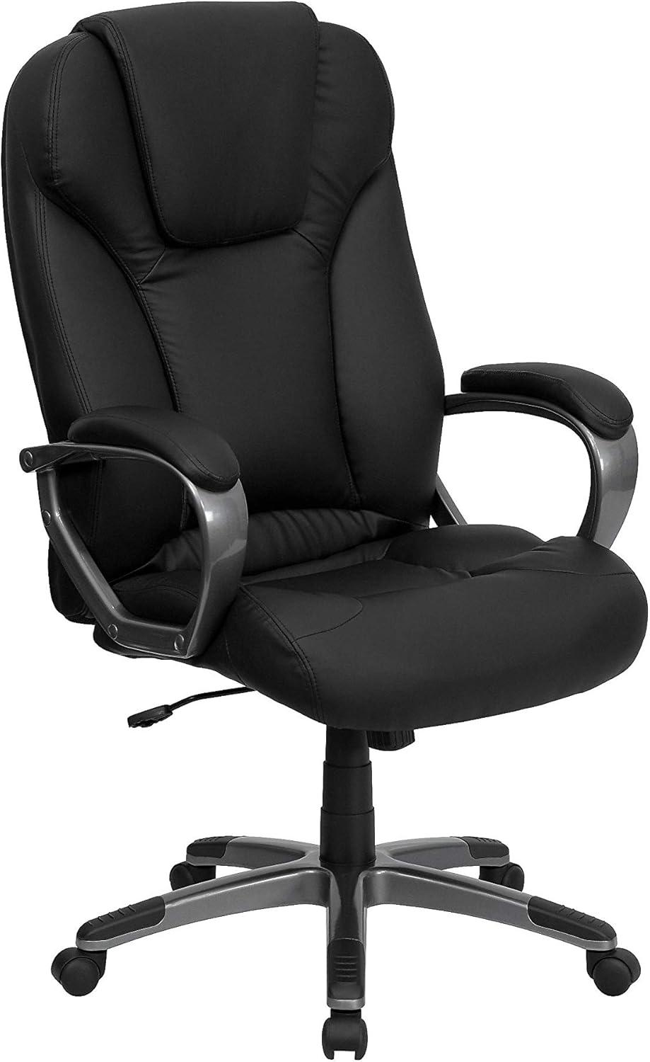 image:imageFlash Furniture High Back Black LeatherSoft Executive Swivel Office Chair with Titanium Nylon Base and Arms