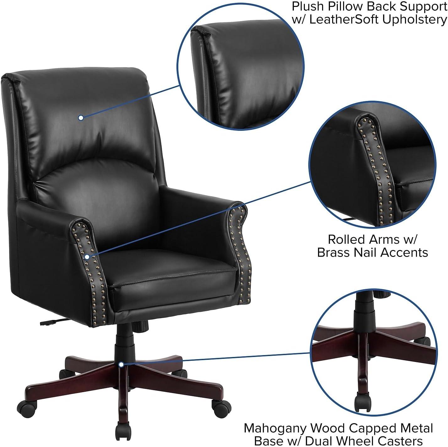 image:imageFlash Furniture High Back Pillow Back Burgundy LeatherSoft Executive Swivel Office Chair with ArmsBlack