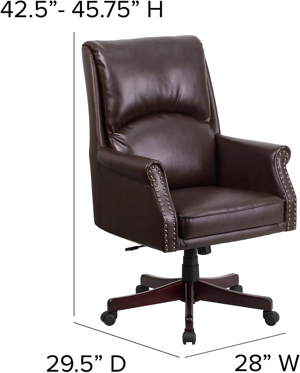 image:imageFlash Furniture High Back Pillow Back Burgundy LeatherSoft Executive Swivel Office Chair with ArmsBrown