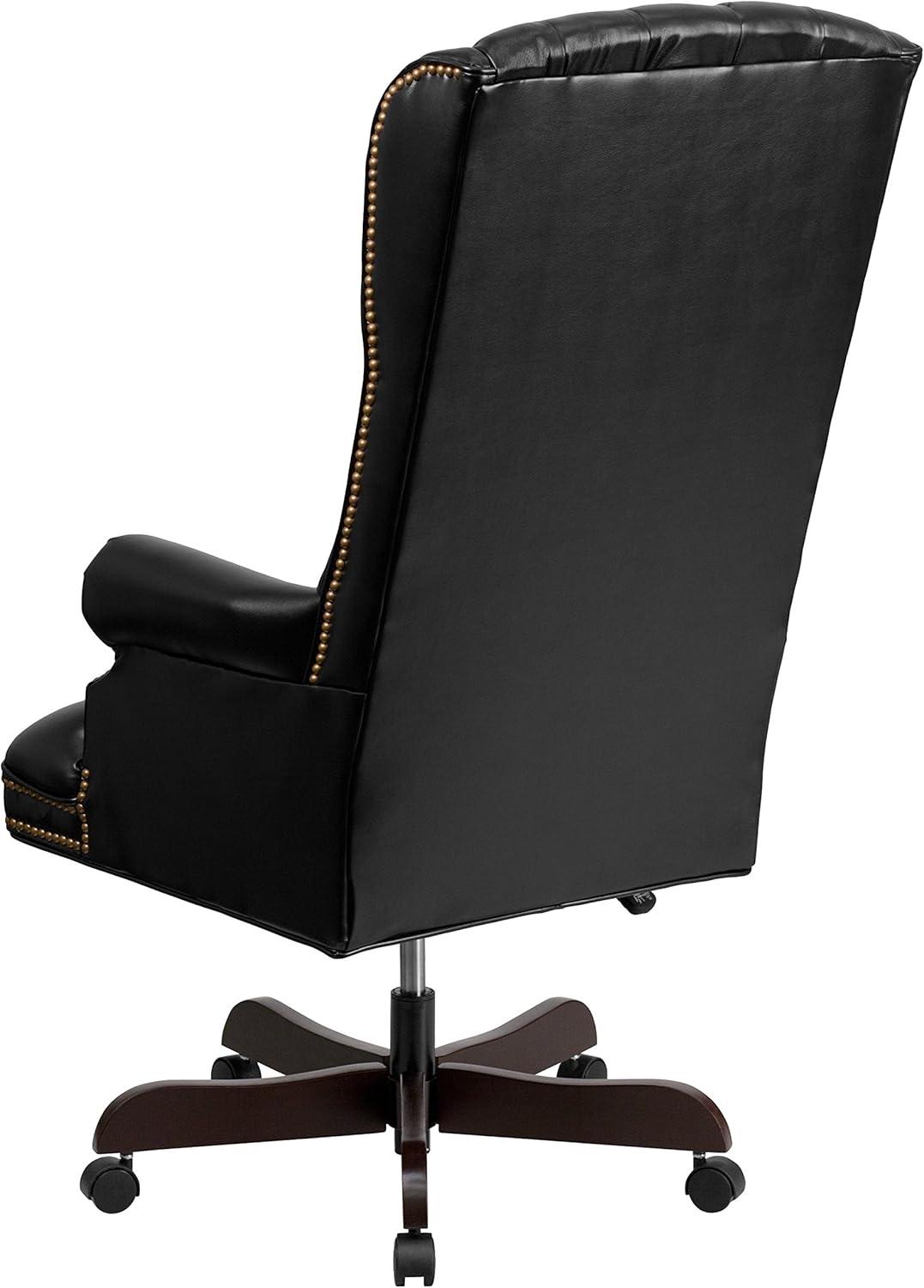 image:imageFlash Furniture High Back Traditional Fully Tufted Brown LeatherSoft Executive Swivel Ergonomic Office Chair with ArmsBlack