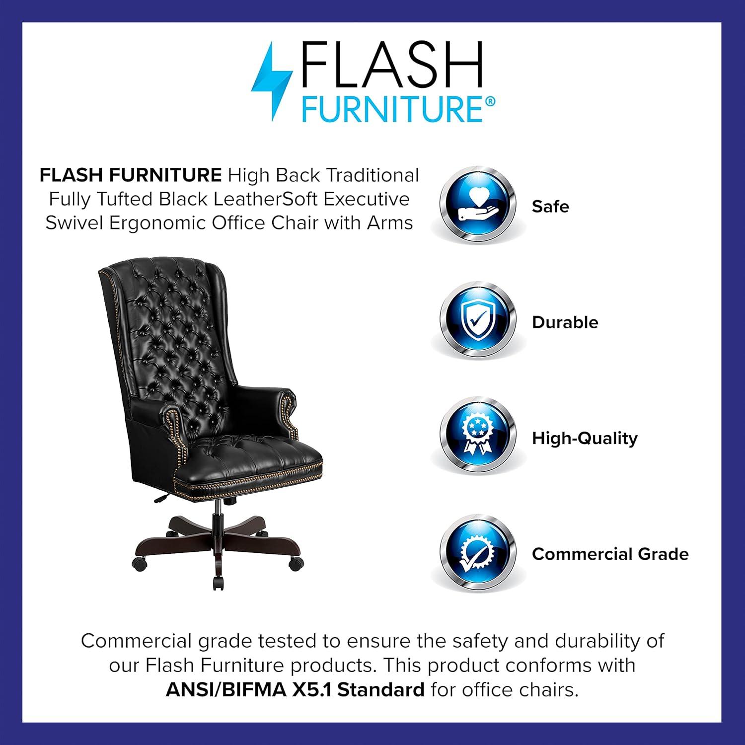 image:imageFlash Furniture High Back Traditional Fully Tufted Brown LeatherSoft Executive Swivel Ergonomic Office Chair with ArmsBlack