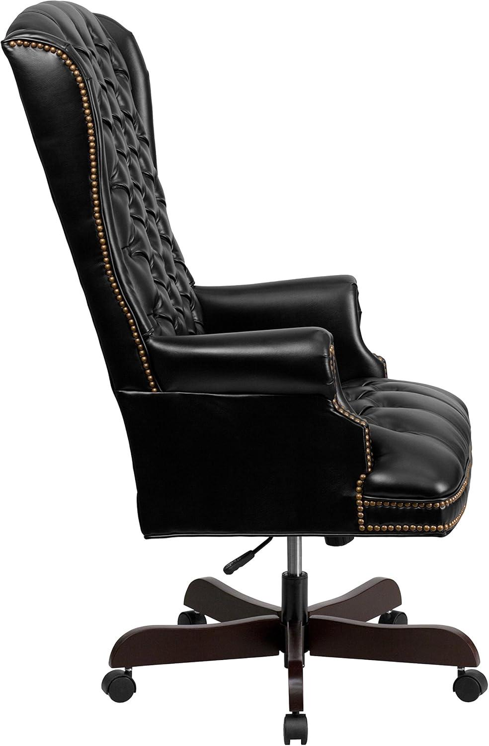 image:imageFlash Furniture High Back Traditional Fully Tufted Brown LeatherSoft Executive Swivel Ergonomic Office Chair with ArmsBlack