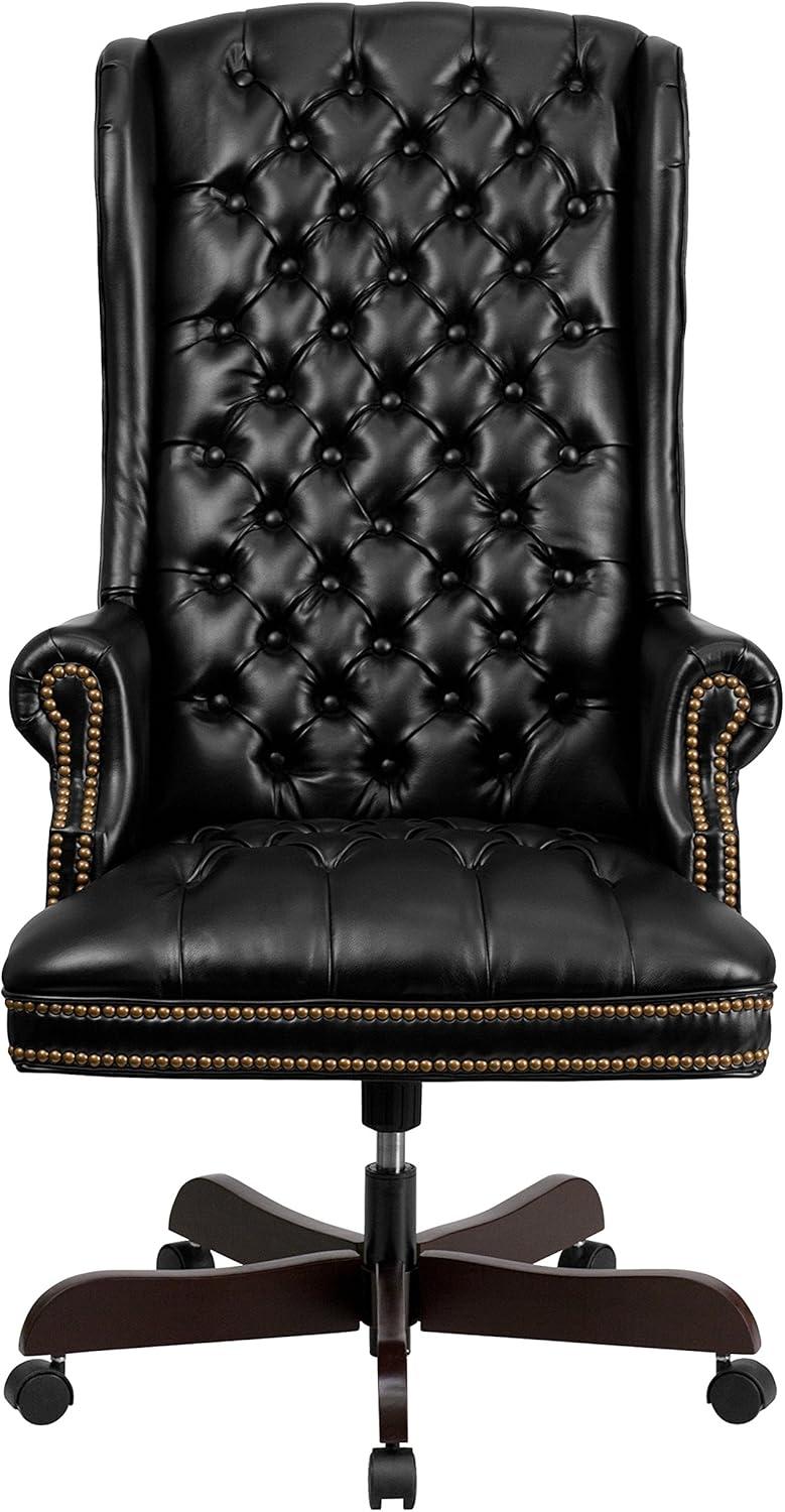image:imageFlash Furniture High Back Traditional Fully Tufted Brown LeatherSoft Executive Swivel Ergonomic Office Chair with ArmsBlack