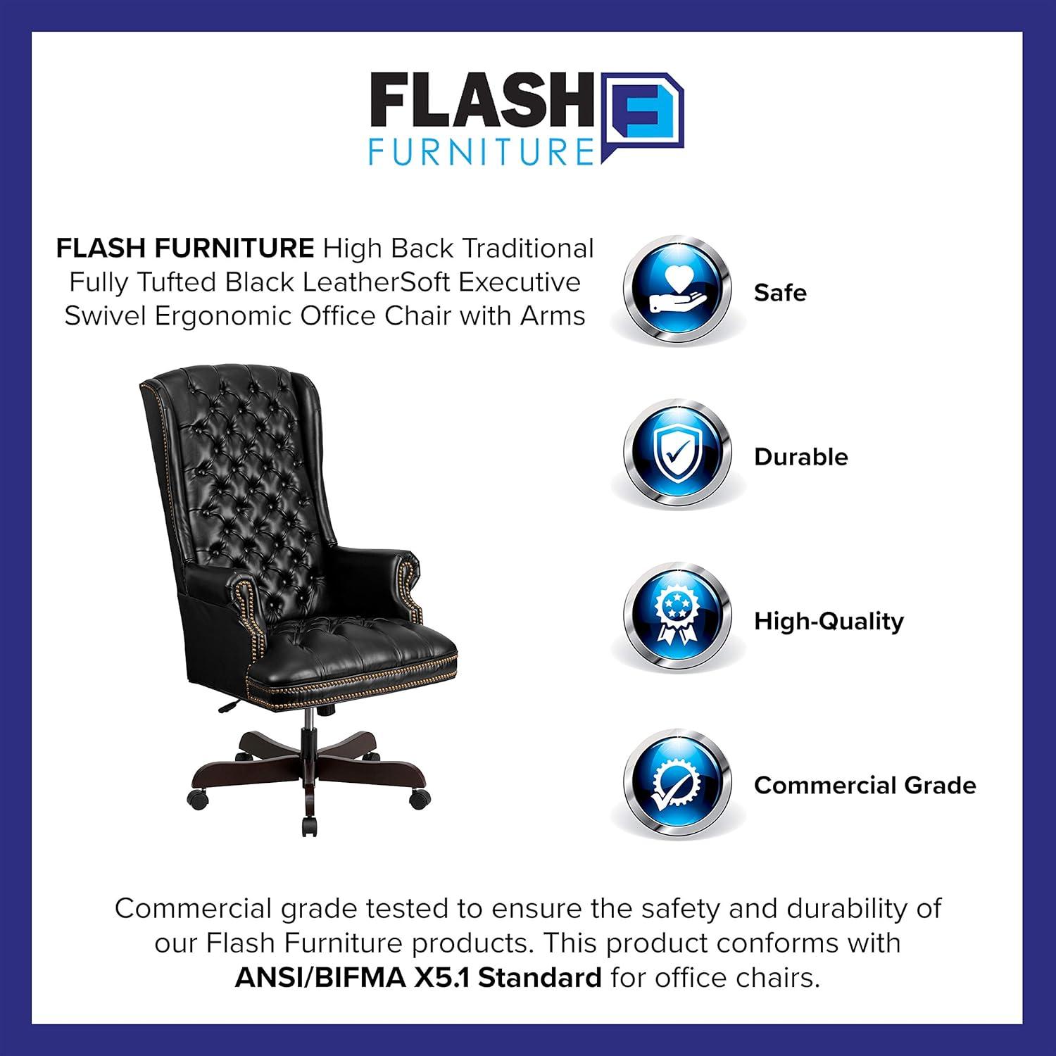 image:imageFlash Furniture High Back Traditional Fully Tufted Brown LeatherSoft Executive Swivel Ergonomic Office Chair with ArmsBlack