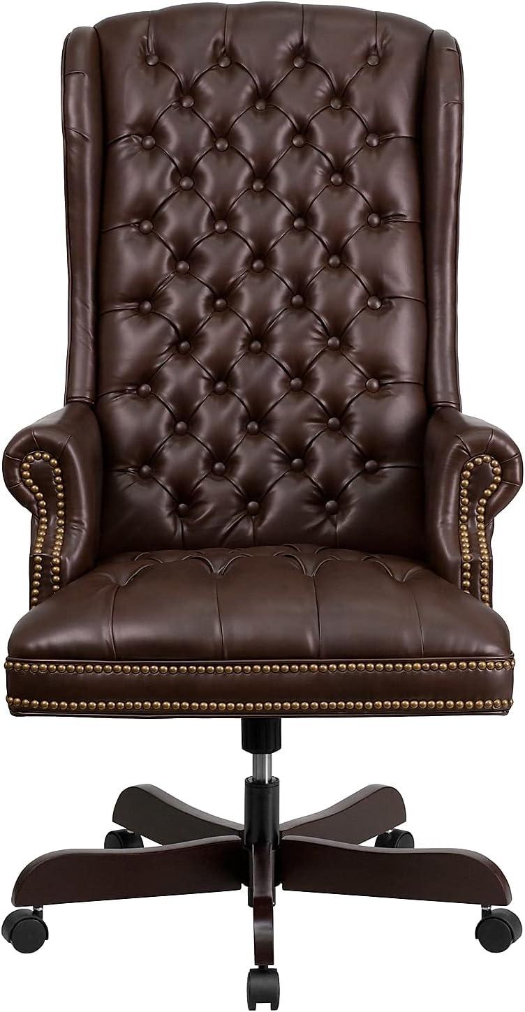 image:imageFlash Furniture High Back Traditional Fully Tufted Brown LeatherSoft Executive Swivel Ergonomic Office Chair with ArmsBrown