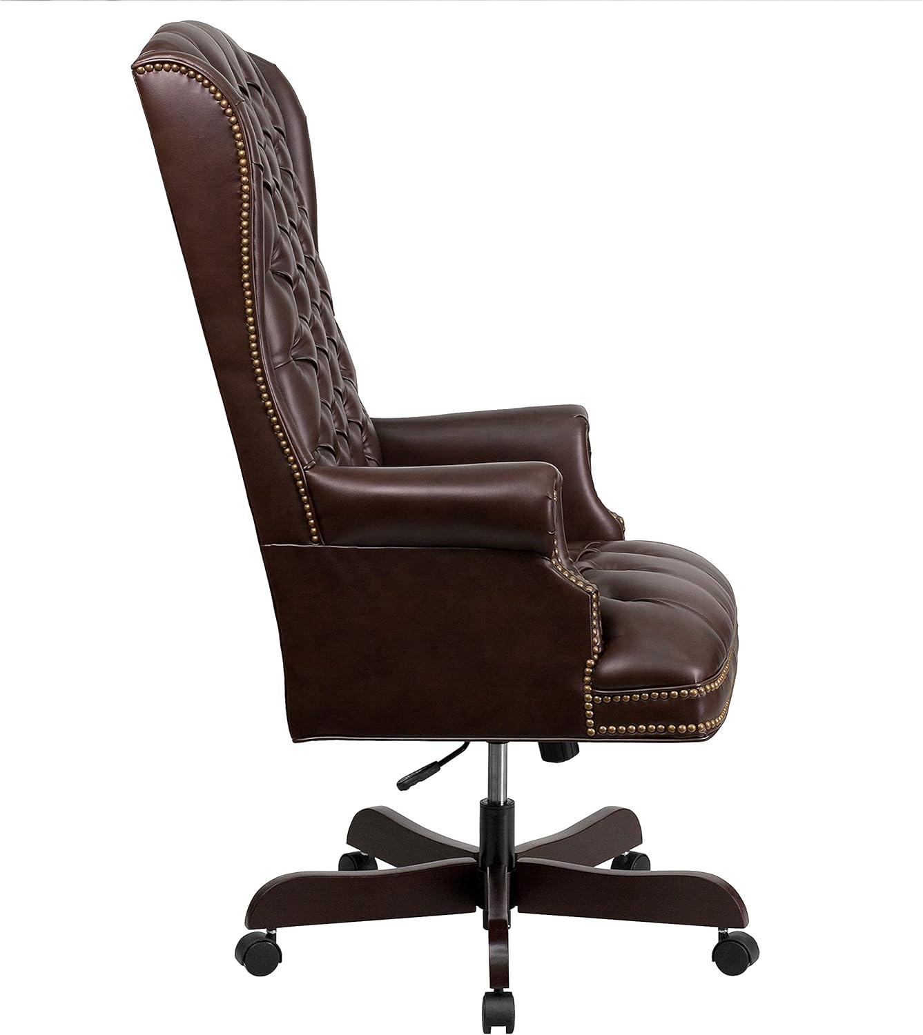 image:imageFlash Furniture High Back Traditional Fully Tufted Brown LeatherSoft Executive Swivel Ergonomic Office Chair with ArmsBrown