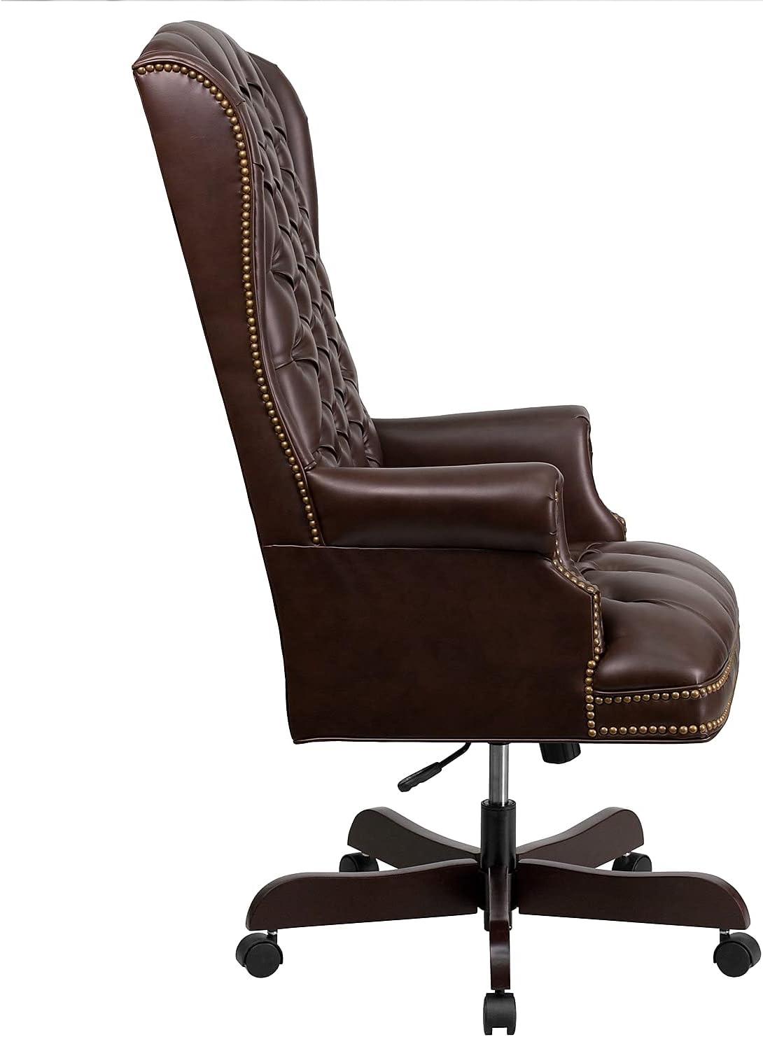 image:imageFlash Furniture High Back Traditional Fully Tufted Brown LeatherSoft Executive Swivel Ergonomic Office Chair with ArmsBrown