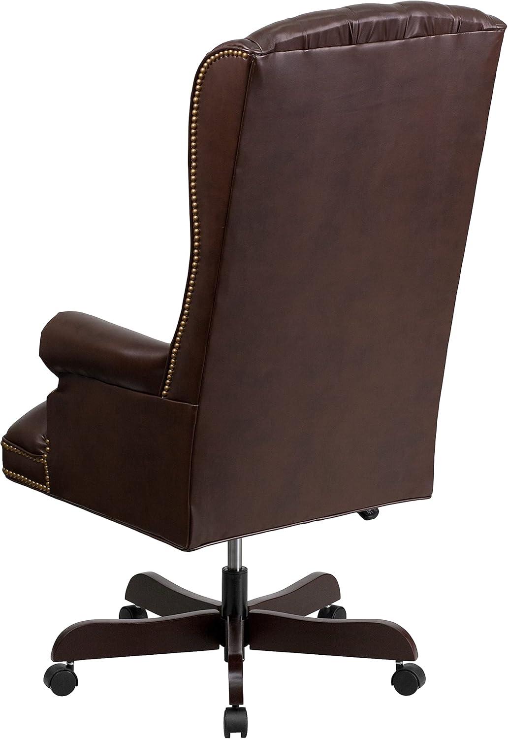 image:imageFlash Furniture High Back Traditional Fully Tufted Brown LeatherSoft Executive Swivel Ergonomic Office Chair with ArmsBrown