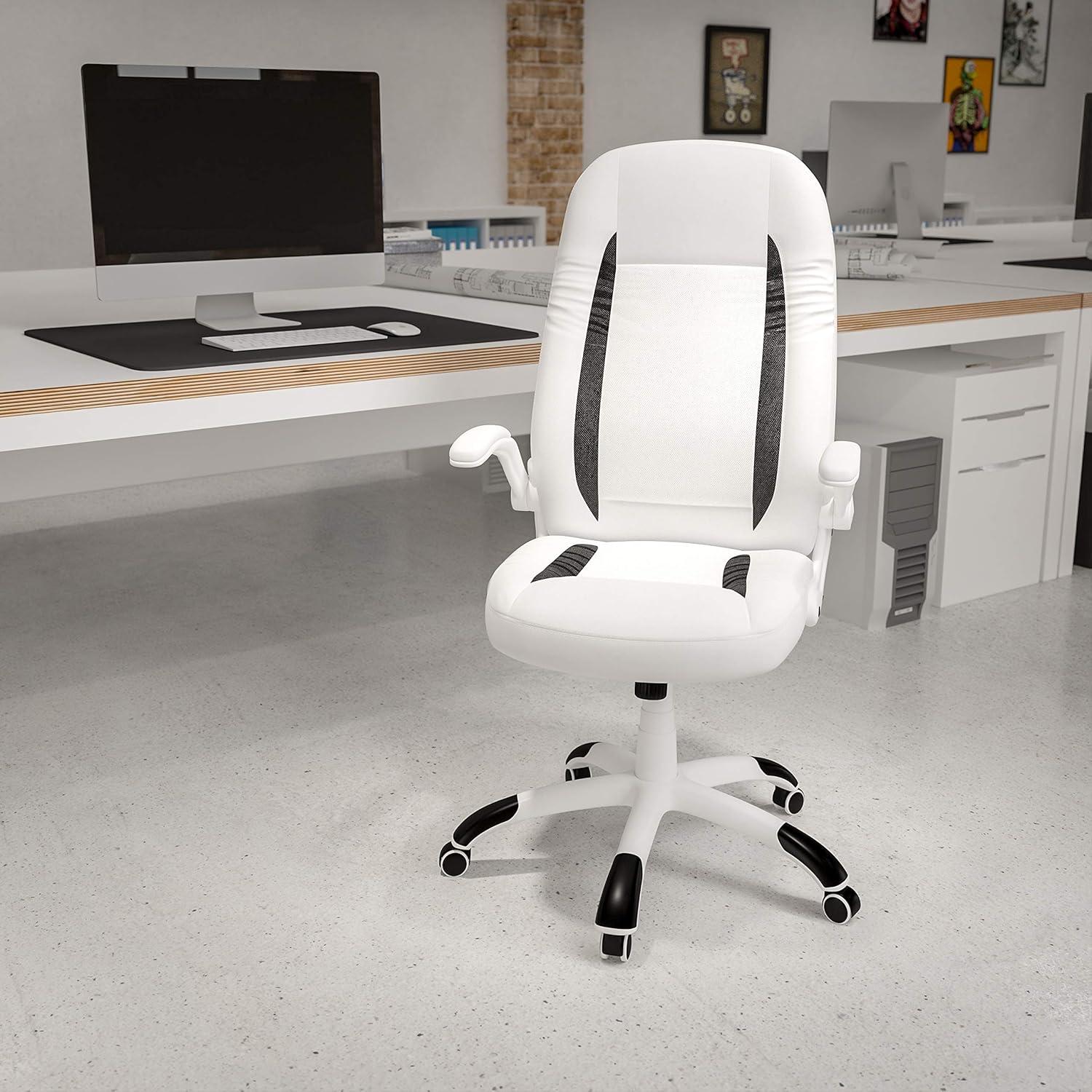 image:imageFlash Furniture High Back White LeatherSoft Executive Swivel Ergonomic Office Chair with FlipUp Arms