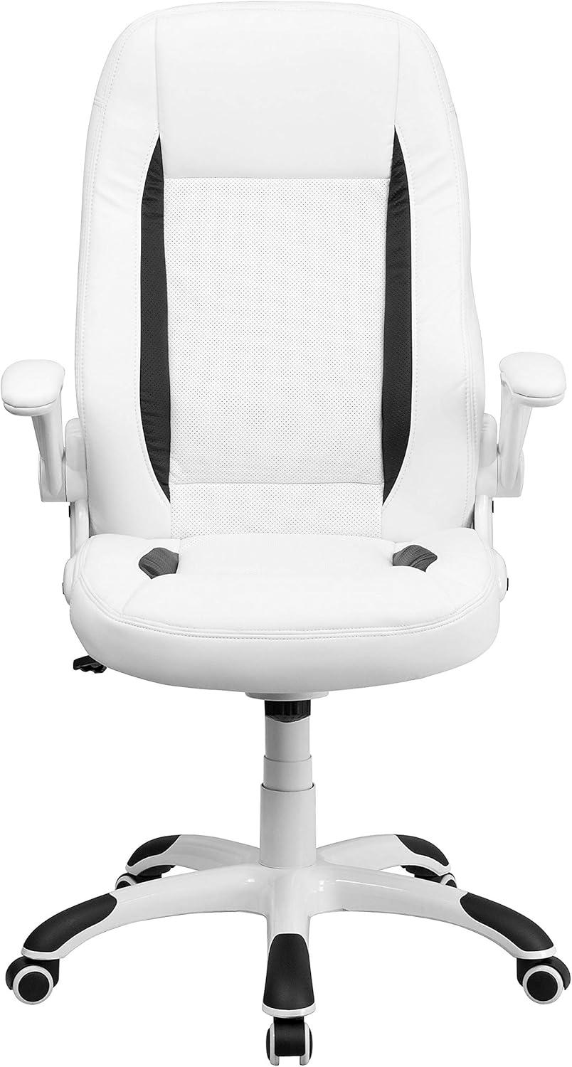 image:imageFlash Furniture High Back White LeatherSoft Executive Swivel Ergonomic Office Chair with FlipUp Arms