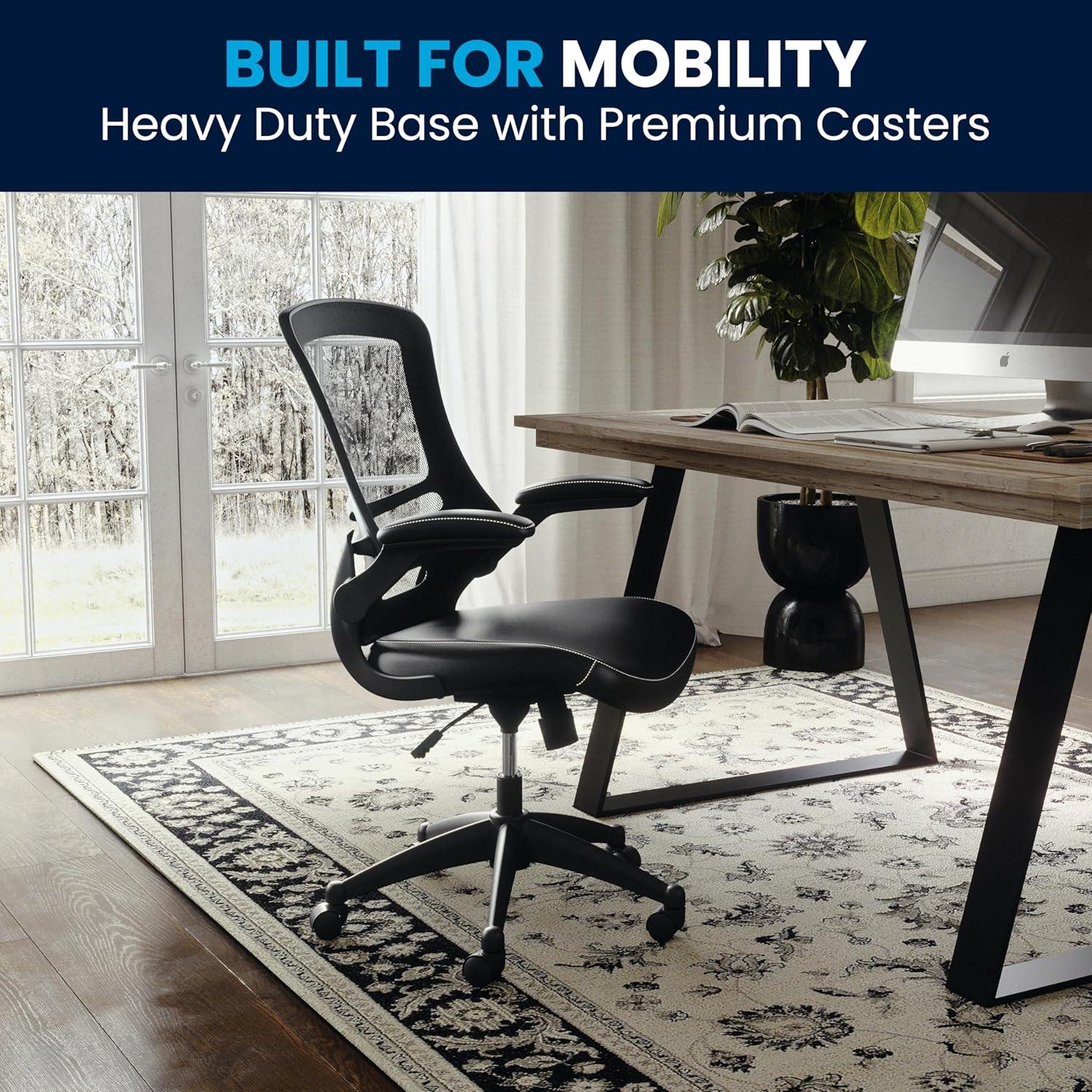 image:imageFlash Furniture Kelista MidBack Swivel Office Chair with Adjustable Seat Height Ergonomic Mesh Desk Chair with LeatherSoft Seat BlackBlack LeathersoftMesh