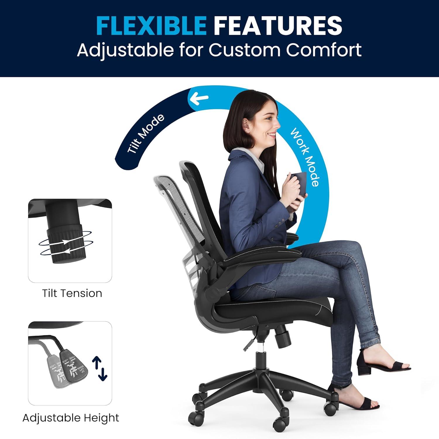 image:imageFlash Furniture Kelista MidBack Swivel Office Chair with Adjustable Seat Height Ergonomic Mesh Desk Chair with LeatherSoft Seat BlackBlack LeathersoftMesh
