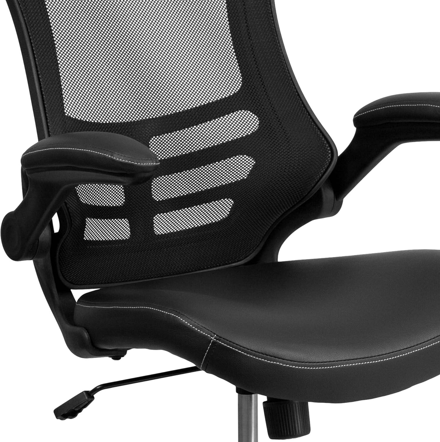 image:imageFlash Furniture Kelista MidBack Swivel Office Chair with Adjustable Seat Height Ergonomic Mesh Desk Chair with LeatherSoft Seat BlackBlack LeathersoftMesh