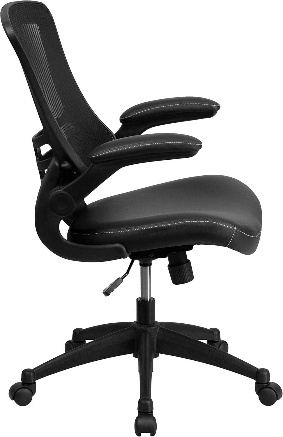 image:imageFlash Furniture Kelista MidBack Swivel Office Chair with Adjustable Seat Height Ergonomic Mesh Desk Chair with LeatherSoft Seat BlackBlack LeathersoftMesh