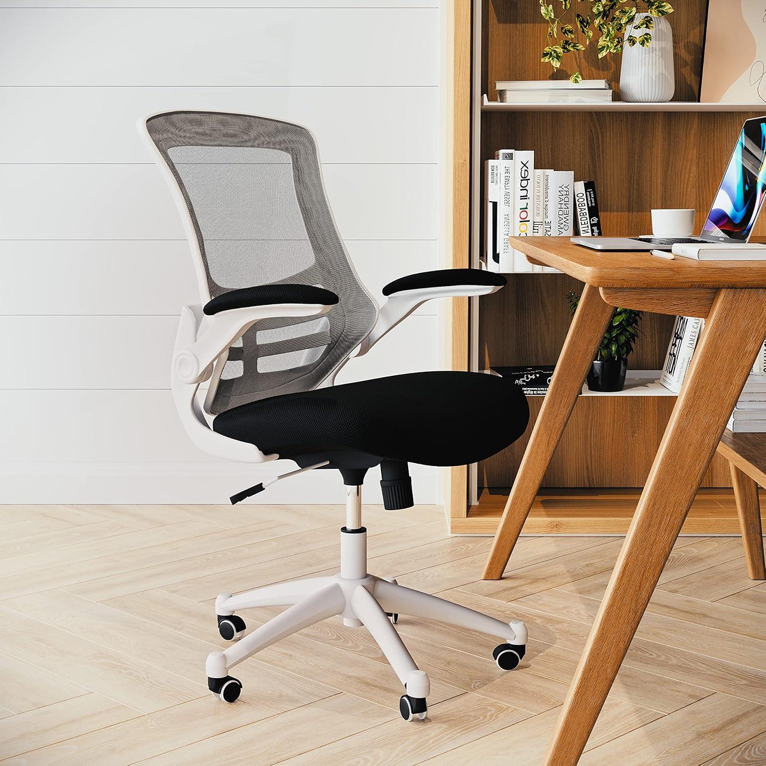 image:imageFlash Furniture Kelista MidBack Swivel Office Chair with Adjustable Seat Height Ergonomic Mesh Desk Chair with LeatherSoft Seat BlackBlack MeshWhite Frame
