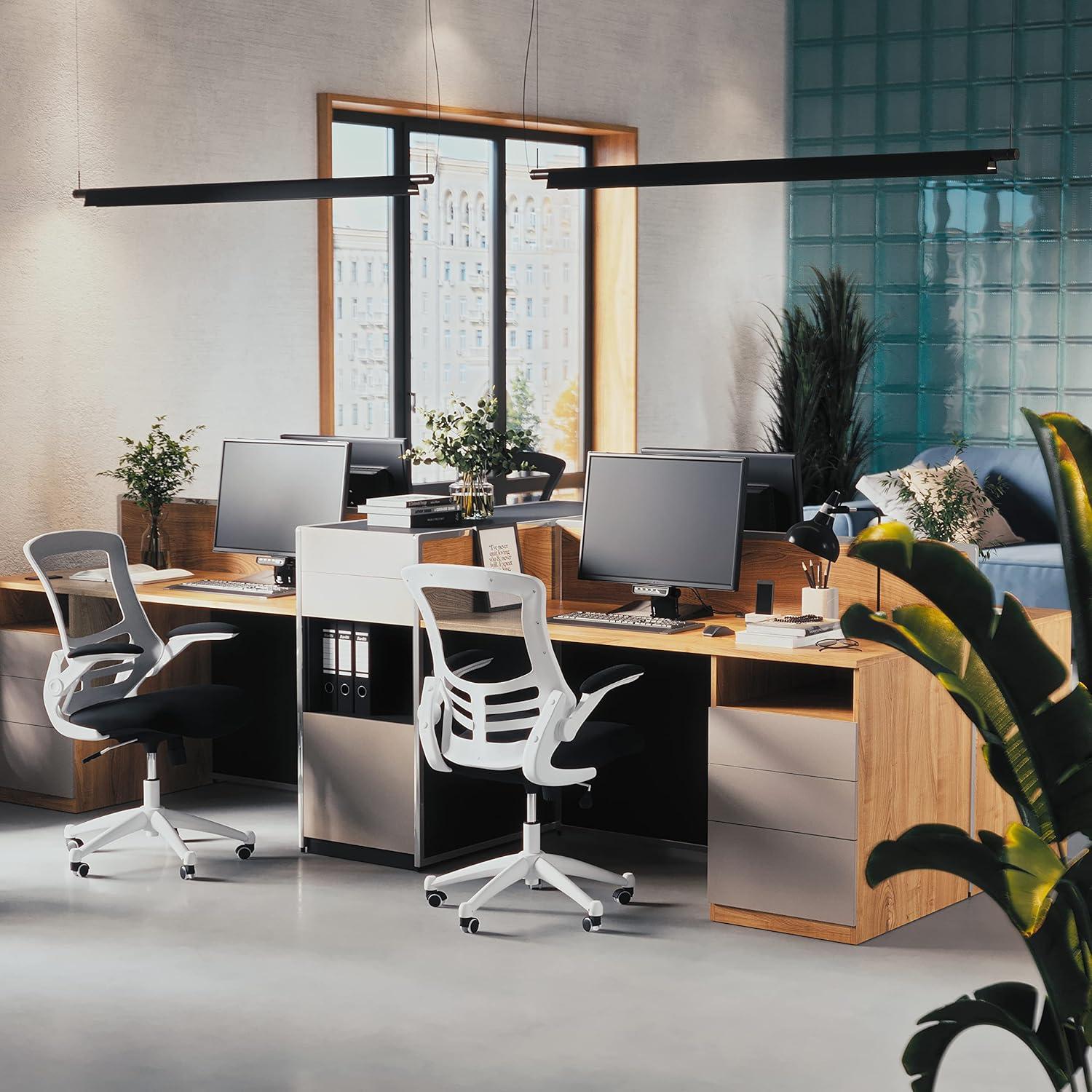 image:imageFlash Furniture Kelista MidBack Swivel Office Chair with Adjustable Seat Height Ergonomic Mesh Desk Chair with LeatherSoft Seat BlackBlack MeshWhite Frame