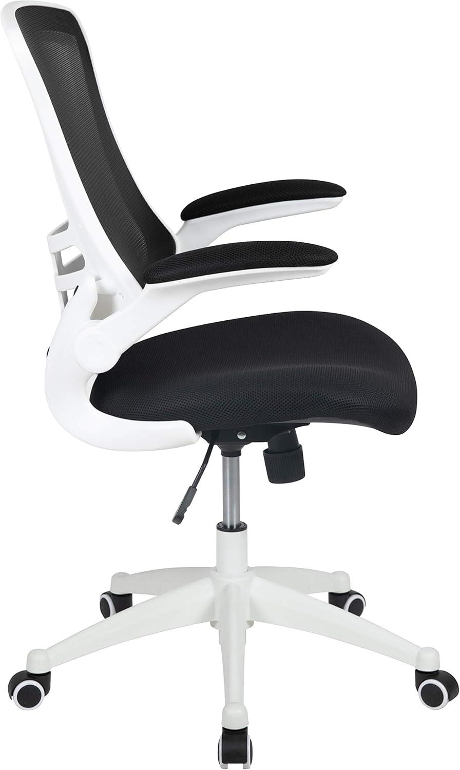 image:imageFlash Furniture Kelista MidBack Swivel Office Chair with Adjustable Seat Height Ergonomic Mesh Desk Chair with LeatherSoft Seat BlackBlack MeshWhite Frame