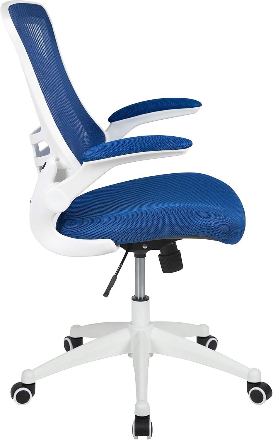 image:imageFlash Furniture Kelista MidBack Swivel Office Chair with Adjustable Seat Height Ergonomic Mesh Desk Chair with LeatherSoft Seat BlackBlue MeshWhite Frame
