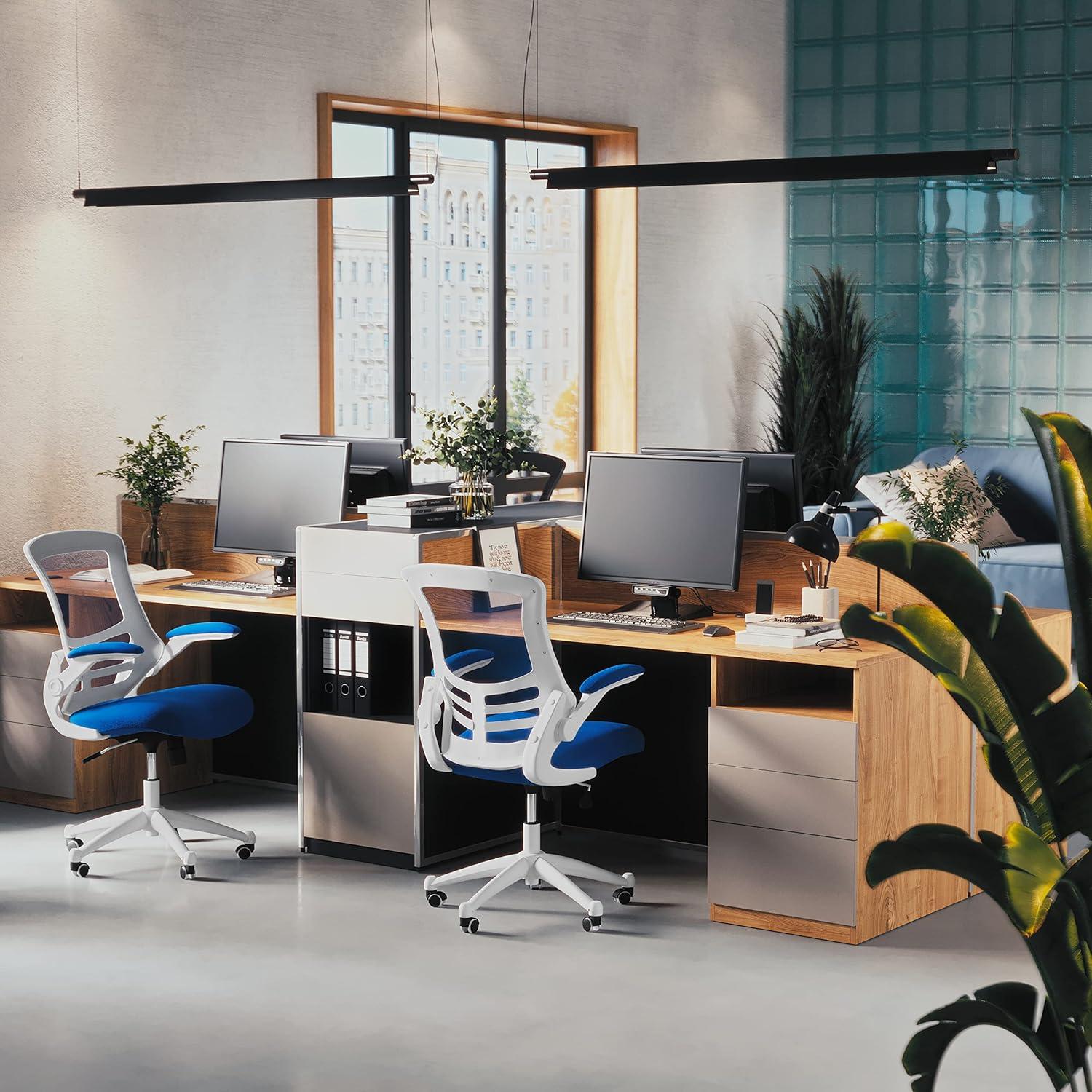 image:imageFlash Furniture Kelista MidBack Swivel Office Chair with Adjustable Seat Height Ergonomic Mesh Desk Chair with LeatherSoft Seat BlackBlue MeshWhite Frame