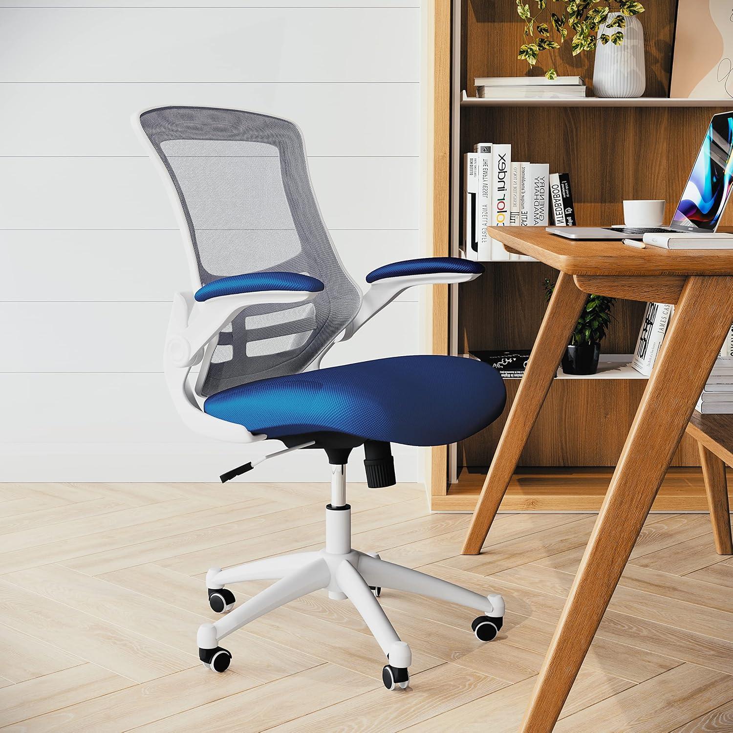 image:imageFlash Furniture Kelista MidBack Swivel Office Chair with Adjustable Seat Height Ergonomic Mesh Desk Chair with LeatherSoft Seat BlackBlue MeshWhite Frame