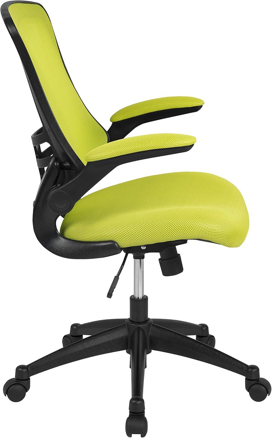 image:imageFlash Furniture Kelista MidBack Swivel Office Chair with Adjustable Seat Height Ergonomic Mesh Desk Chair with LeatherSoft Seat BlackGreen Mesh