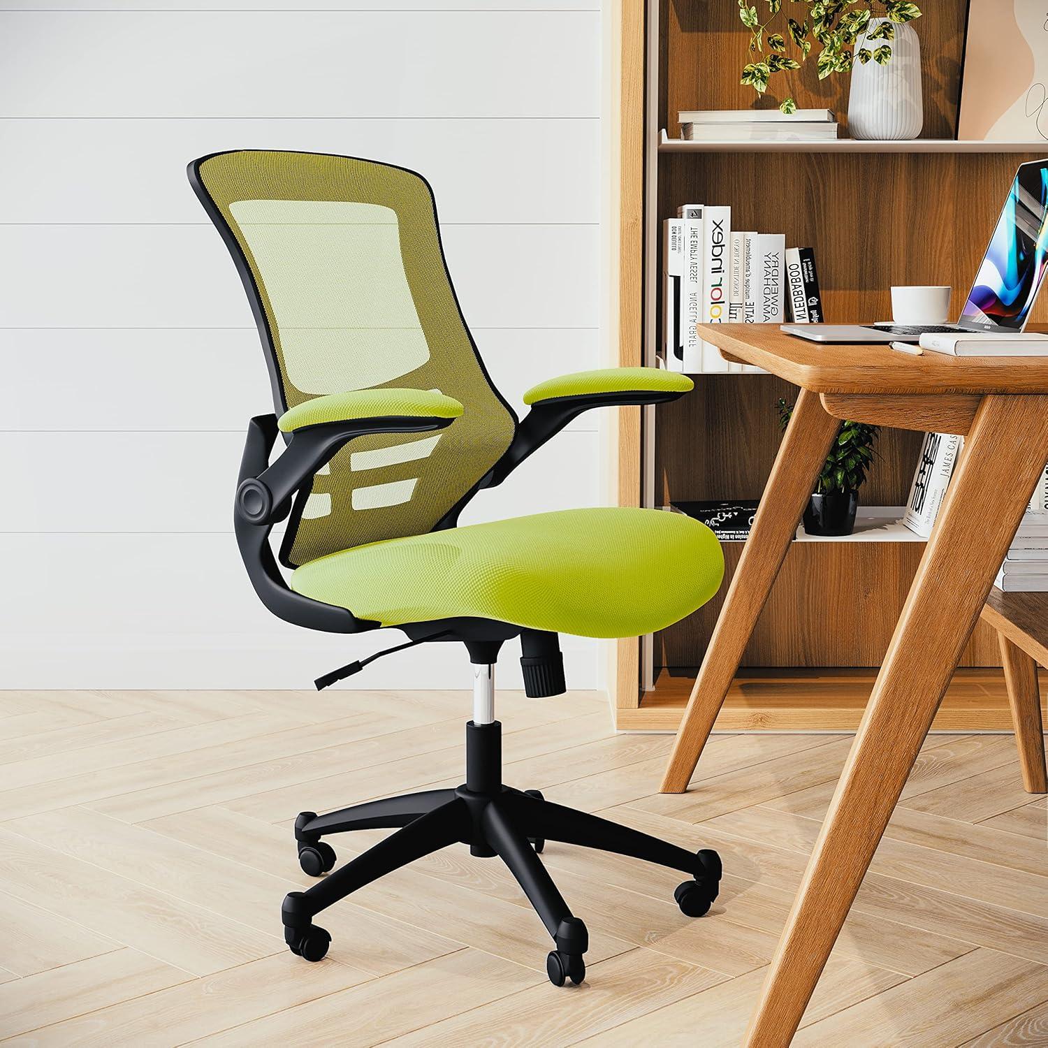 image:imageFlash Furniture Kelista MidBack Swivel Office Chair with Adjustable Seat Height Ergonomic Mesh Desk Chair with LeatherSoft Seat BlackGreen Mesh