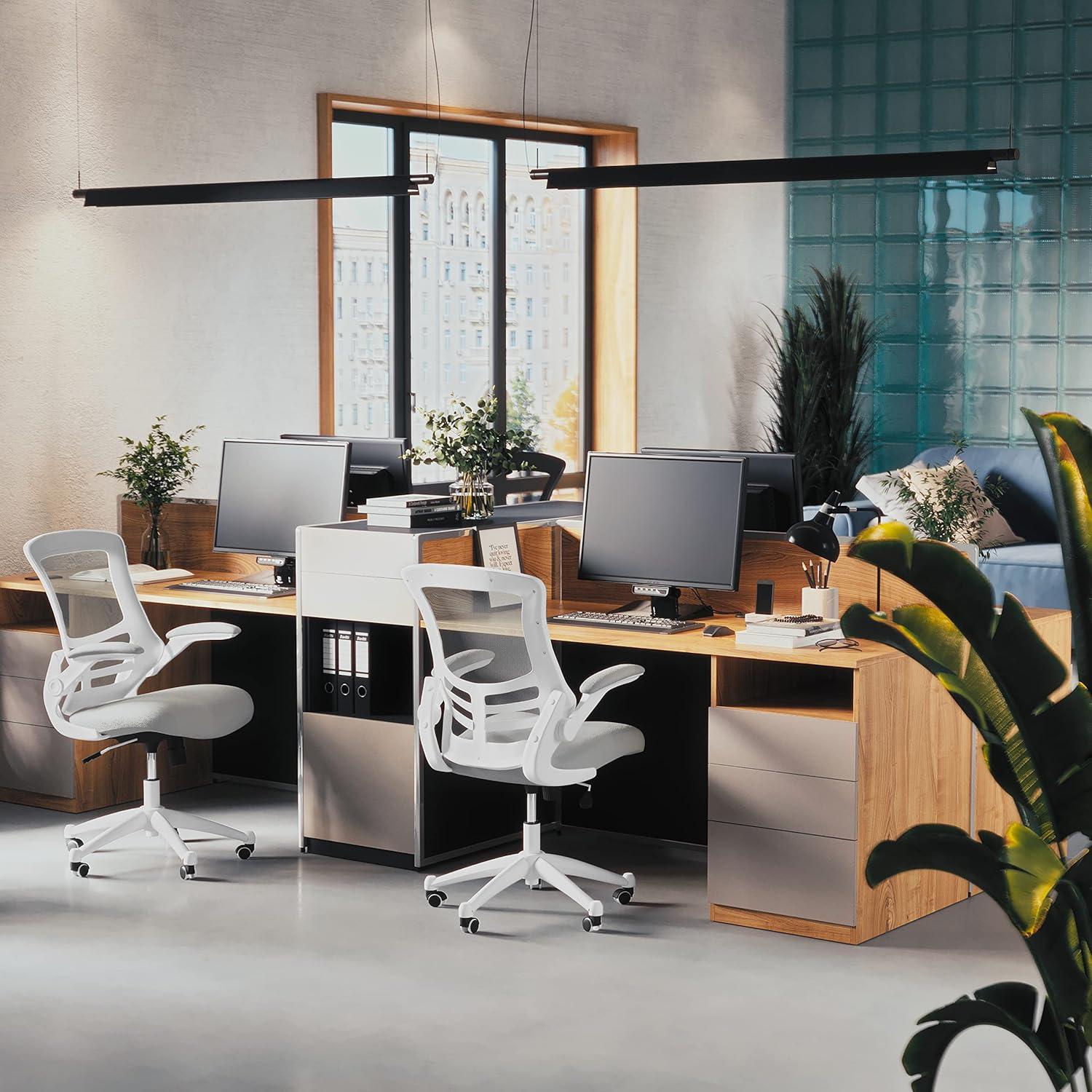 image:imageFlash Furniture Kelista MidBack Swivel Office Chair with Adjustable Seat Height Ergonomic Mesh Desk Chair with LeatherSoft Seat BlackLight Gray MeshWhite Frame