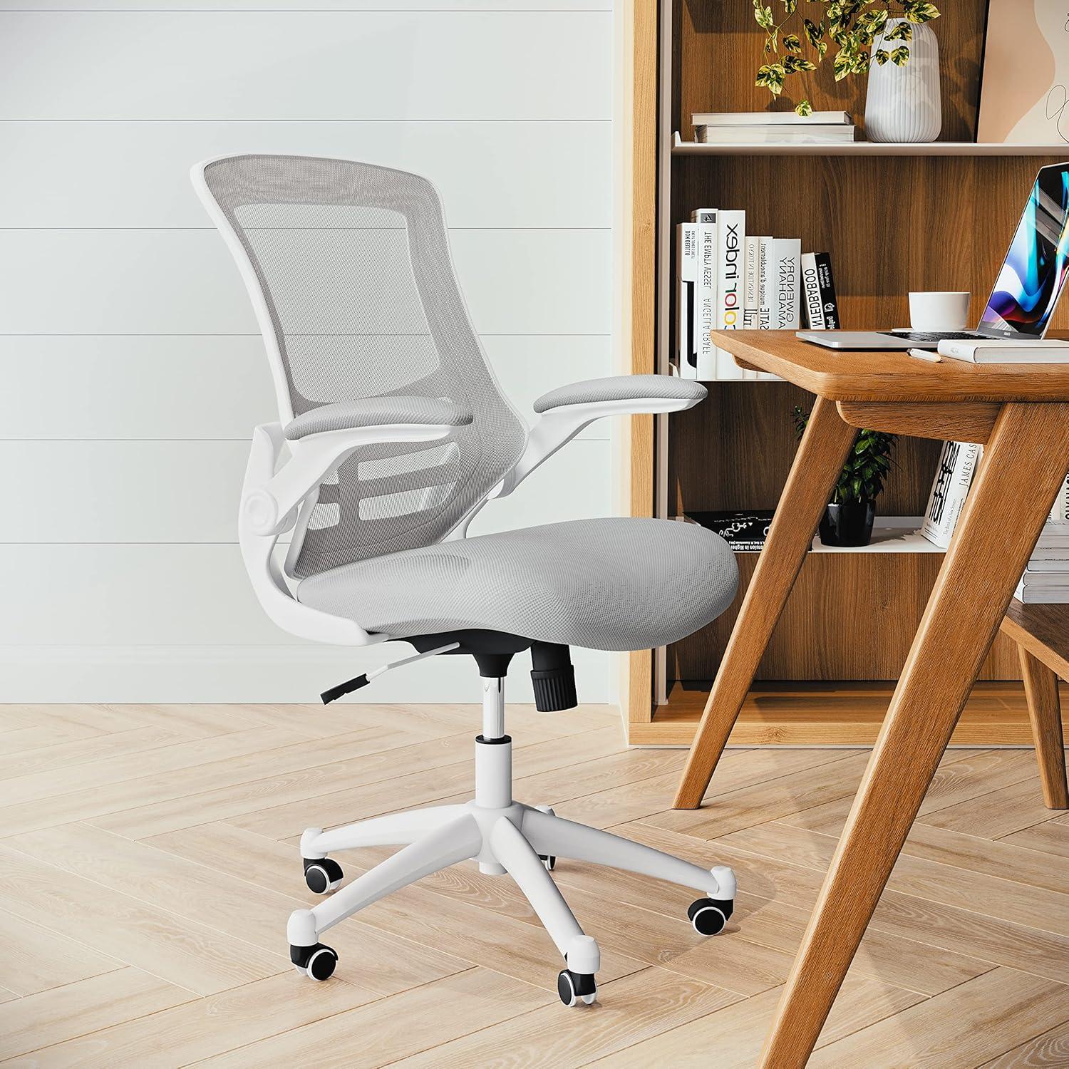 image:imageFlash Furniture Kelista MidBack Swivel Office Chair with Adjustable Seat Height Ergonomic Mesh Desk Chair with LeatherSoft Seat BlackLight Gray MeshWhite Frame