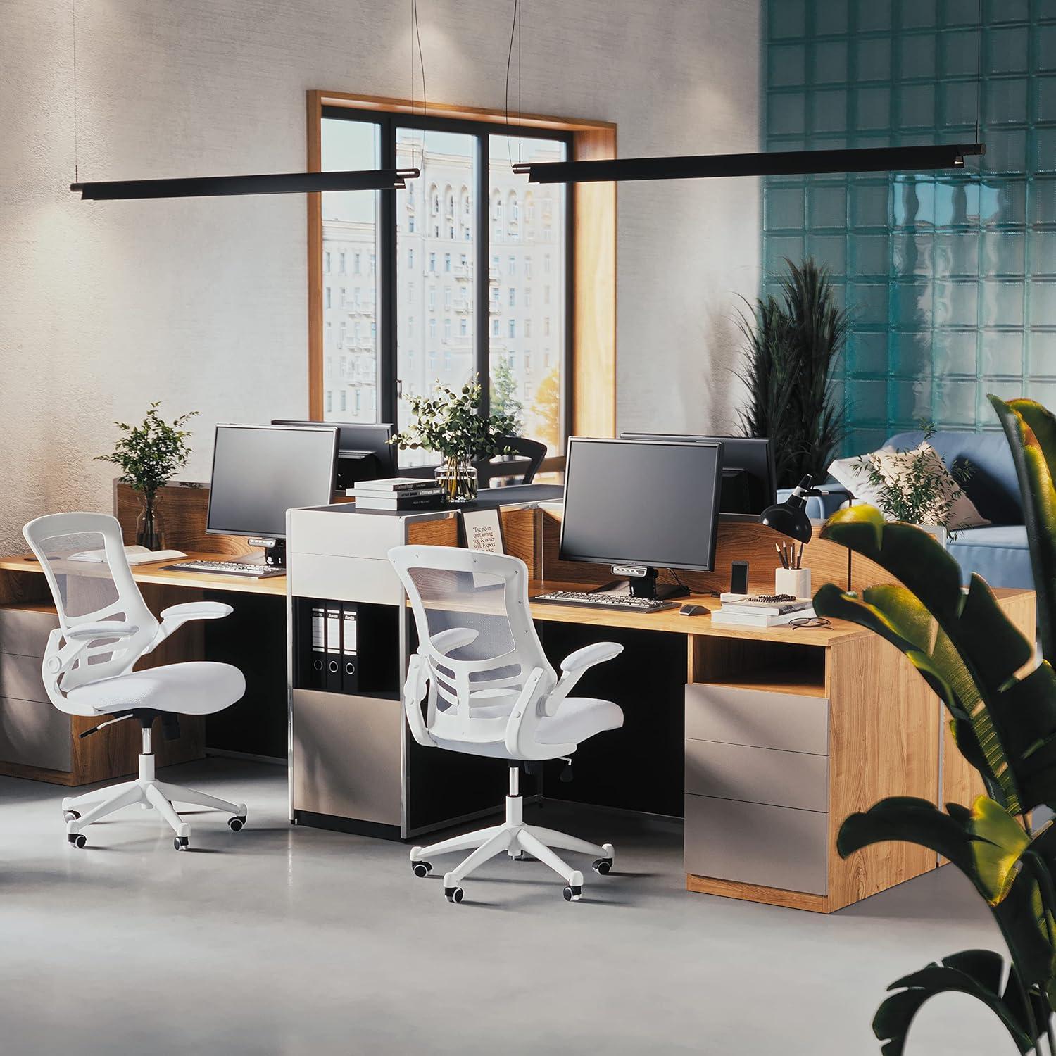 image:imageFlash Furniture Kelista MidBack Swivel Office Chair with Adjustable Seat Height Ergonomic Mesh Desk Chair with LeatherSoft Seat BlackWhite MeshWhite Frame