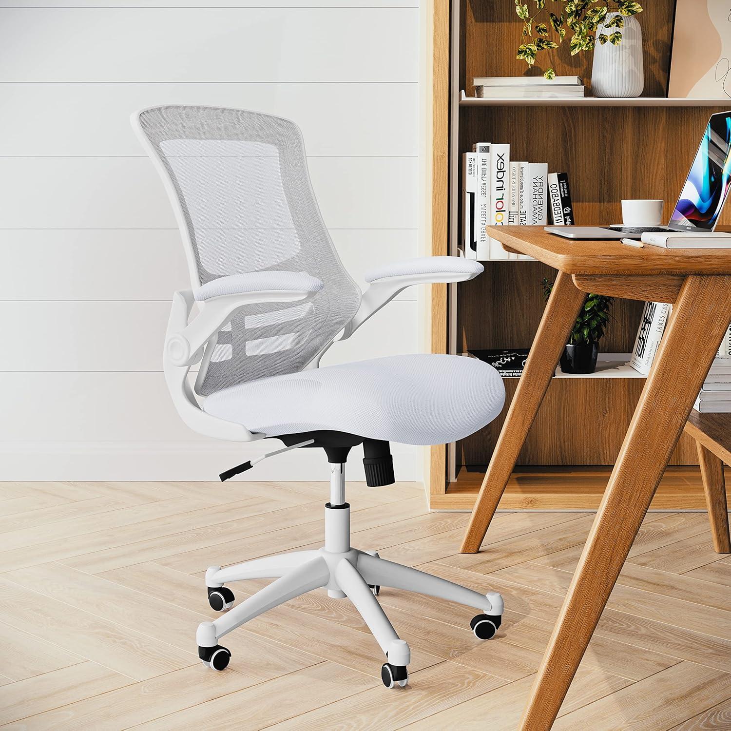 image:imageFlash Furniture Kelista MidBack Swivel Office Chair with Adjustable Seat Height Ergonomic Mesh Desk Chair with LeatherSoft Seat BlackWhite MeshWhite Frame