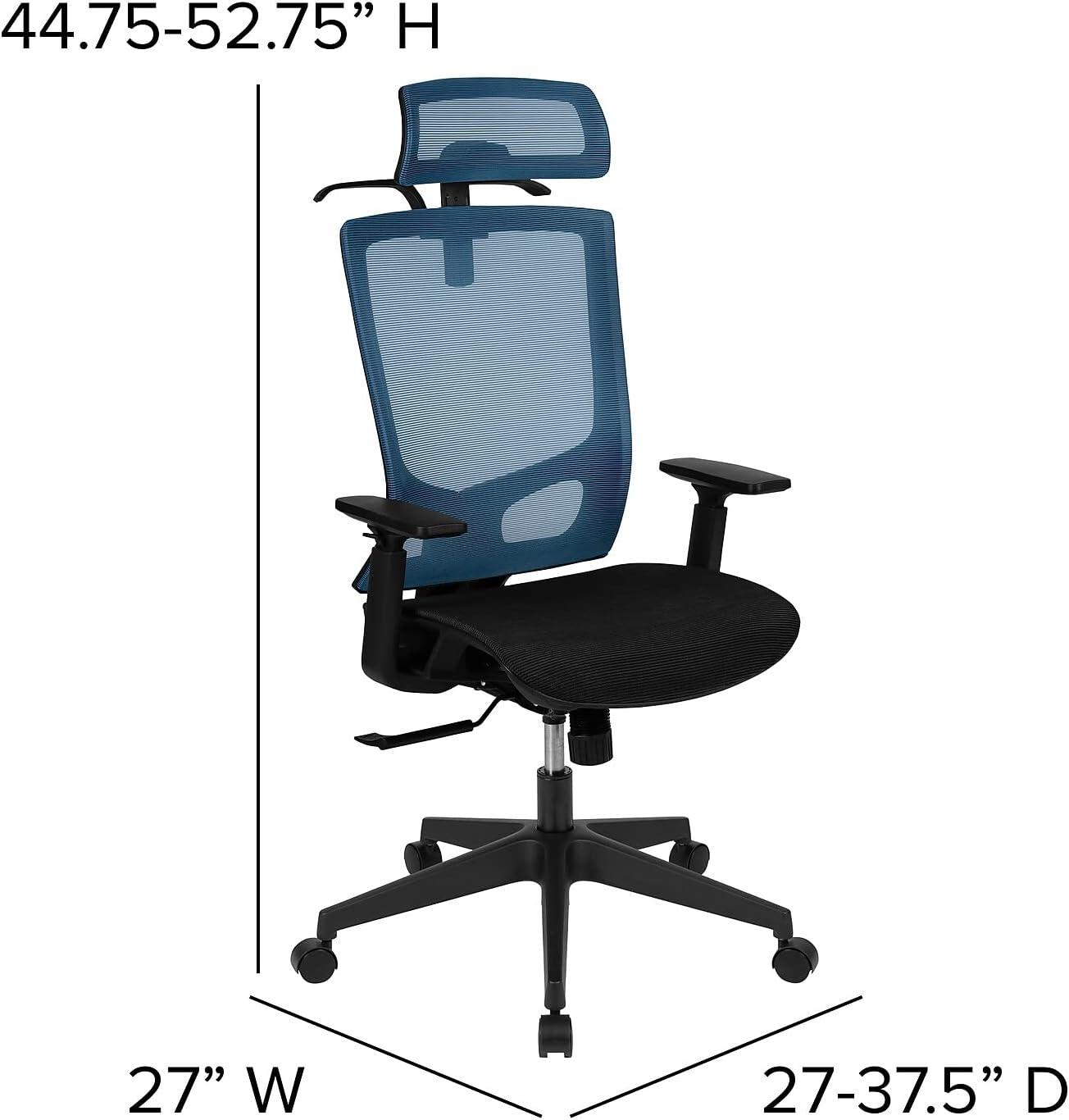image:imageFlash Furniture Layla Ergonomic Mesh Office Chair with SynchroTilt Pivot Adjustable Headrest Lumbar Support Coat Hanger and Adjustable Arms in BlueBlack