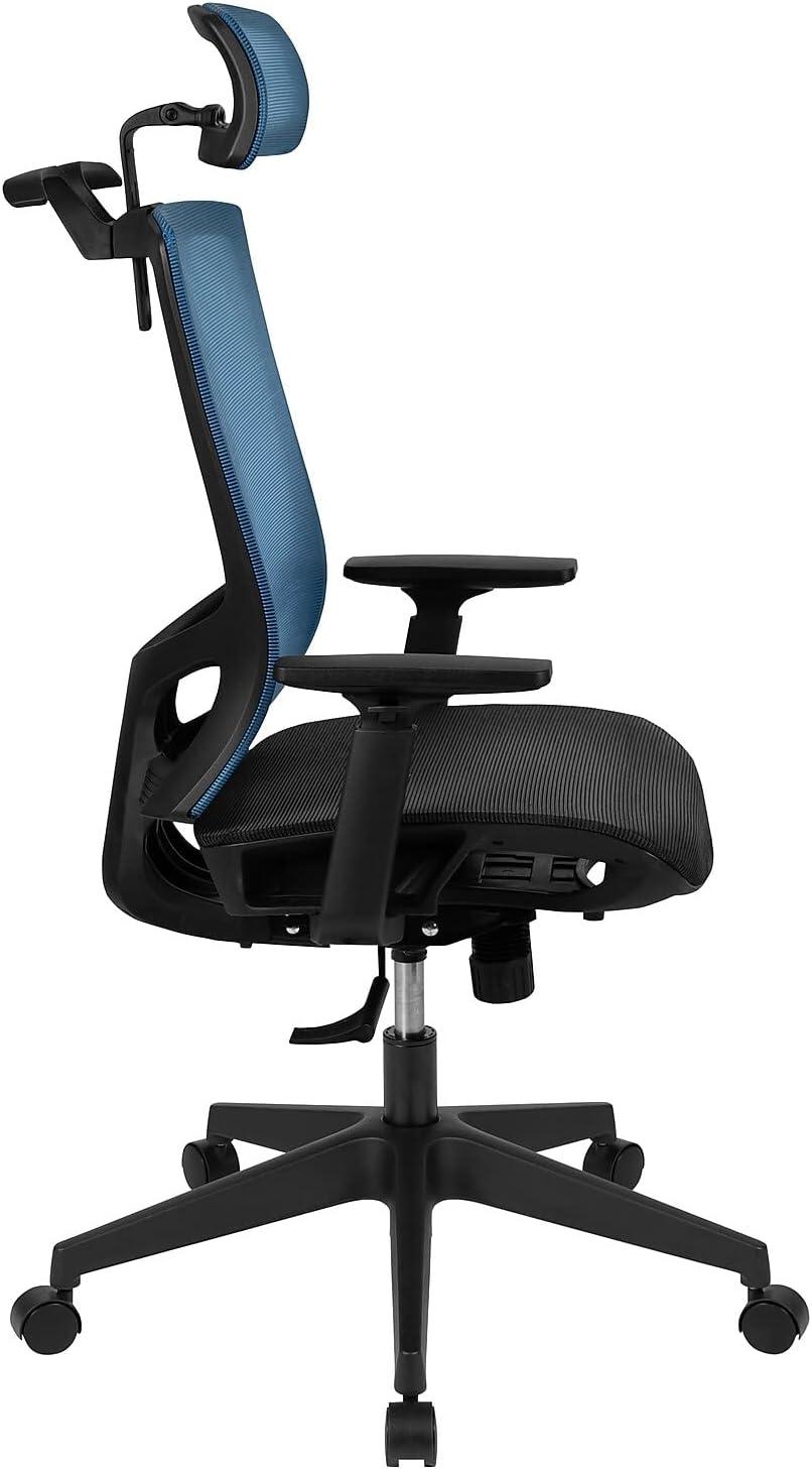 image:imageFlash Furniture Layla Ergonomic Mesh Office Chair with SynchroTilt Pivot Adjustable Headrest Lumbar Support Coat Hanger and Adjustable Arms in BlueBlack