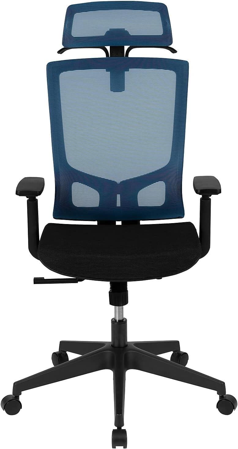 image:imageFlash Furniture Layla Ergonomic Mesh Office Chair with SynchroTilt Pivot Adjustable Headrest Lumbar Support Coat Hanger and Adjustable Arms in BlueBlack