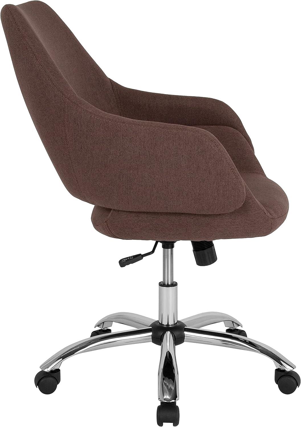 image:imageFlash Furniture Madrid Home and Office Upholstered MidBack Chair in White LeatherSoftBrown Fabric