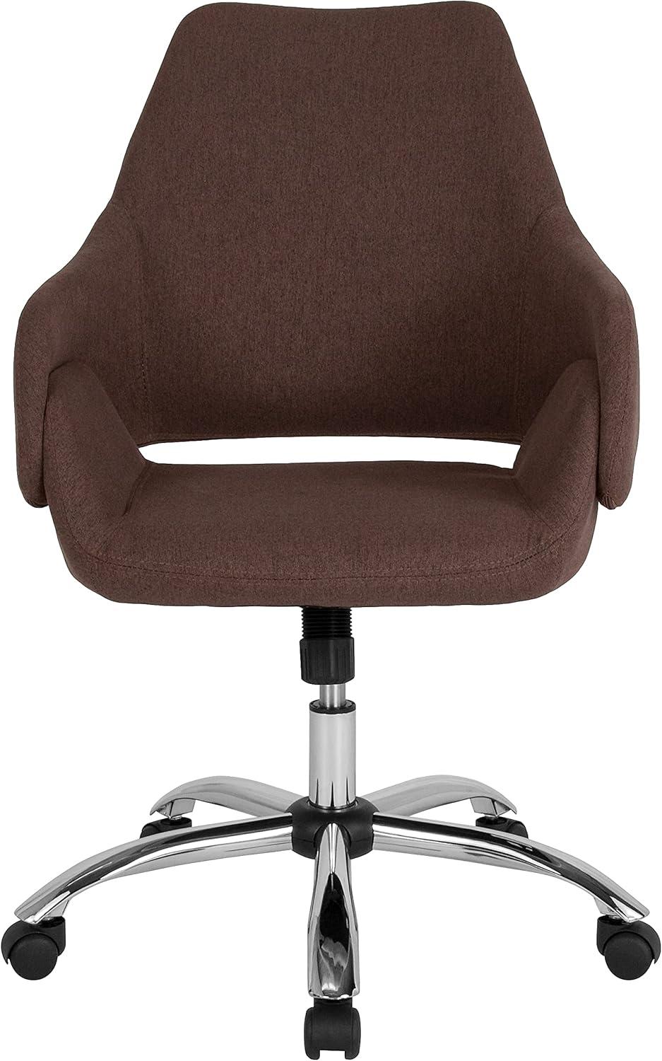 image:imageFlash Furniture Madrid Home and Office Upholstered MidBack Chair in White LeatherSoftBrown Fabric
