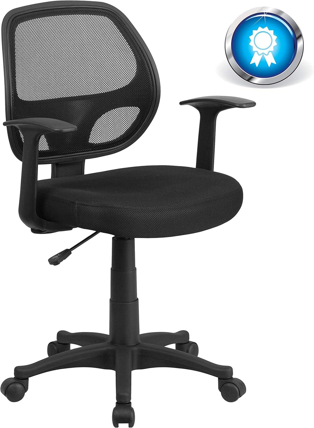 image:imageFlash Furniture Mallard MidBack Swivel Mesh Office Chair with Padded Seat and TArms HeightAdjustable Ergonomic Padded Office Desk Chair BlackBlack