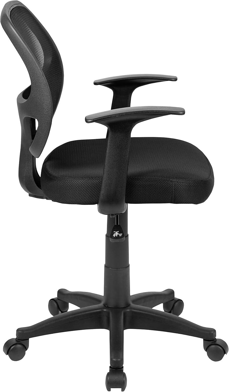 image:imageFlash Furniture Mallard MidBack Swivel Mesh Office Chair with Padded Seat and TArms HeightAdjustable Ergonomic Padded Office Desk Chair BlackBlack