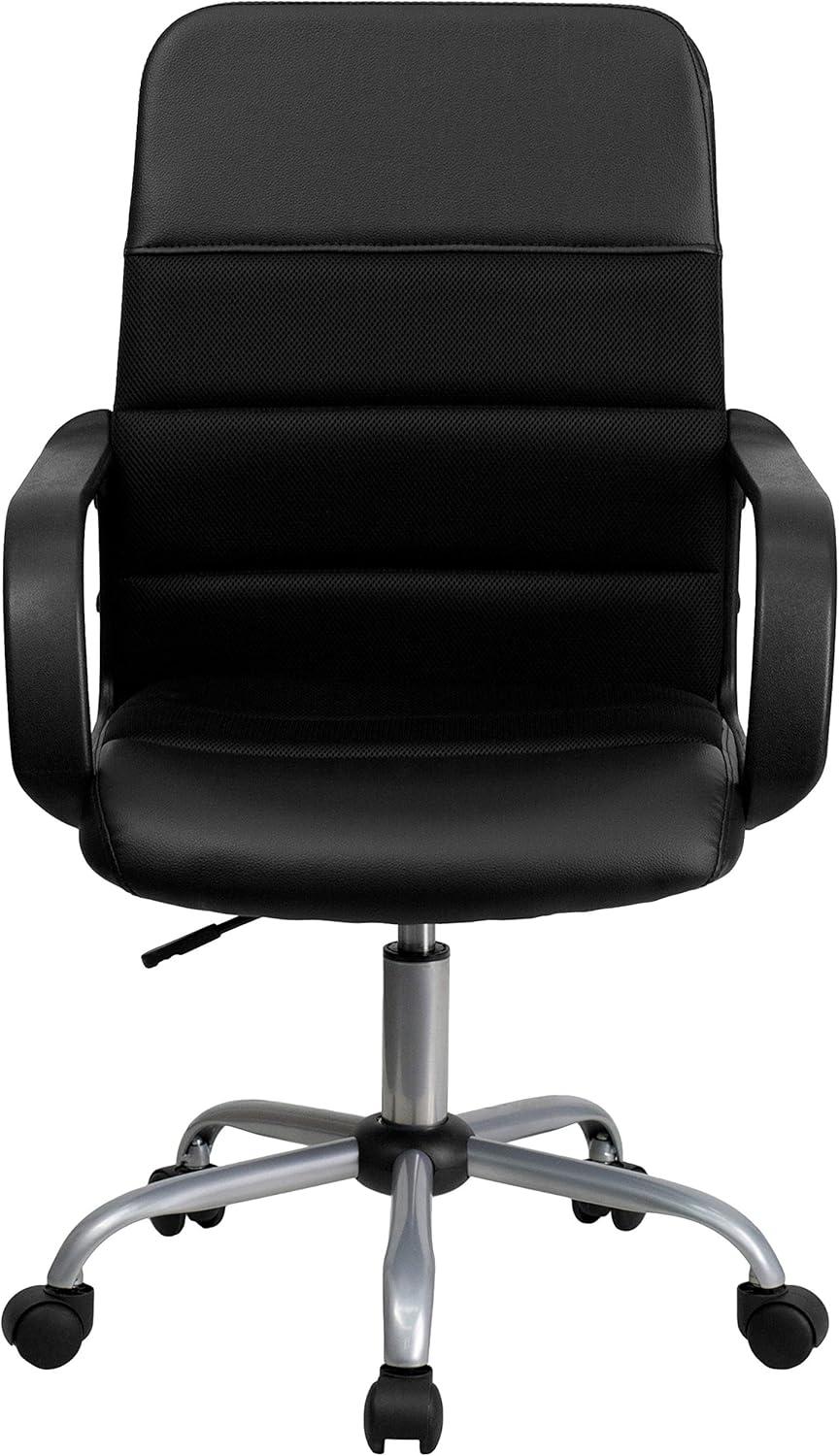 image:imageFlash Furniture Manor MidBack Swivel LeatherSoft Desk Chair with Headrest and Padded Arms Adjustable Height Padded Ergonomic Office Chair BlackBlack