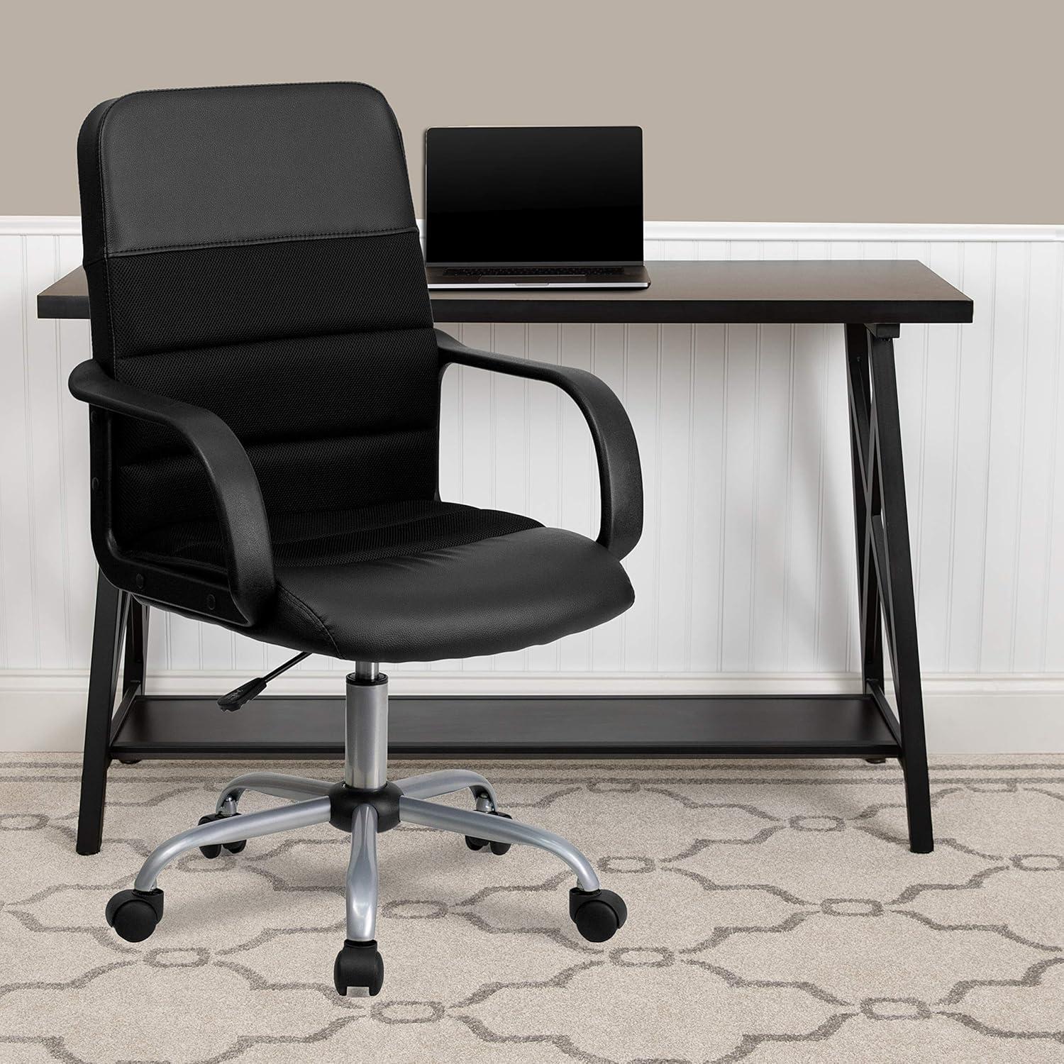 image:imageFlash Furniture Manor MidBack Swivel LeatherSoft Desk Chair with Headrest and Padded Arms Adjustable Height Padded Ergonomic Office Chair BlackBlack
