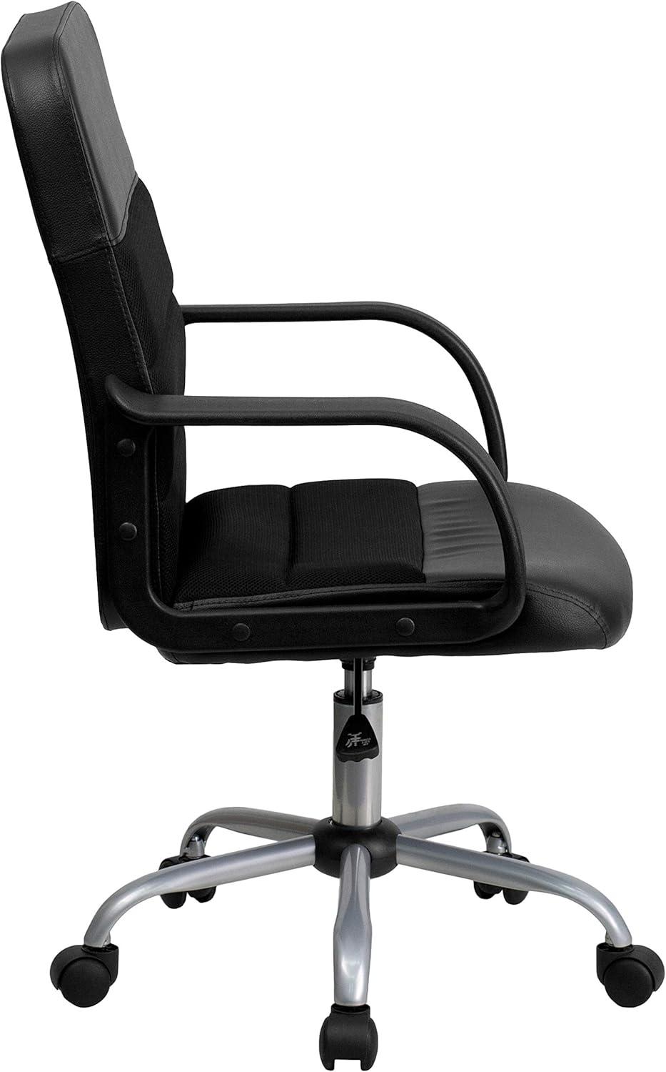 image:imageFlash Furniture Manor MidBack Swivel LeatherSoft Desk Chair with Headrest and Padded Arms Adjustable Height Padded Ergonomic Office Chair BlackBlack