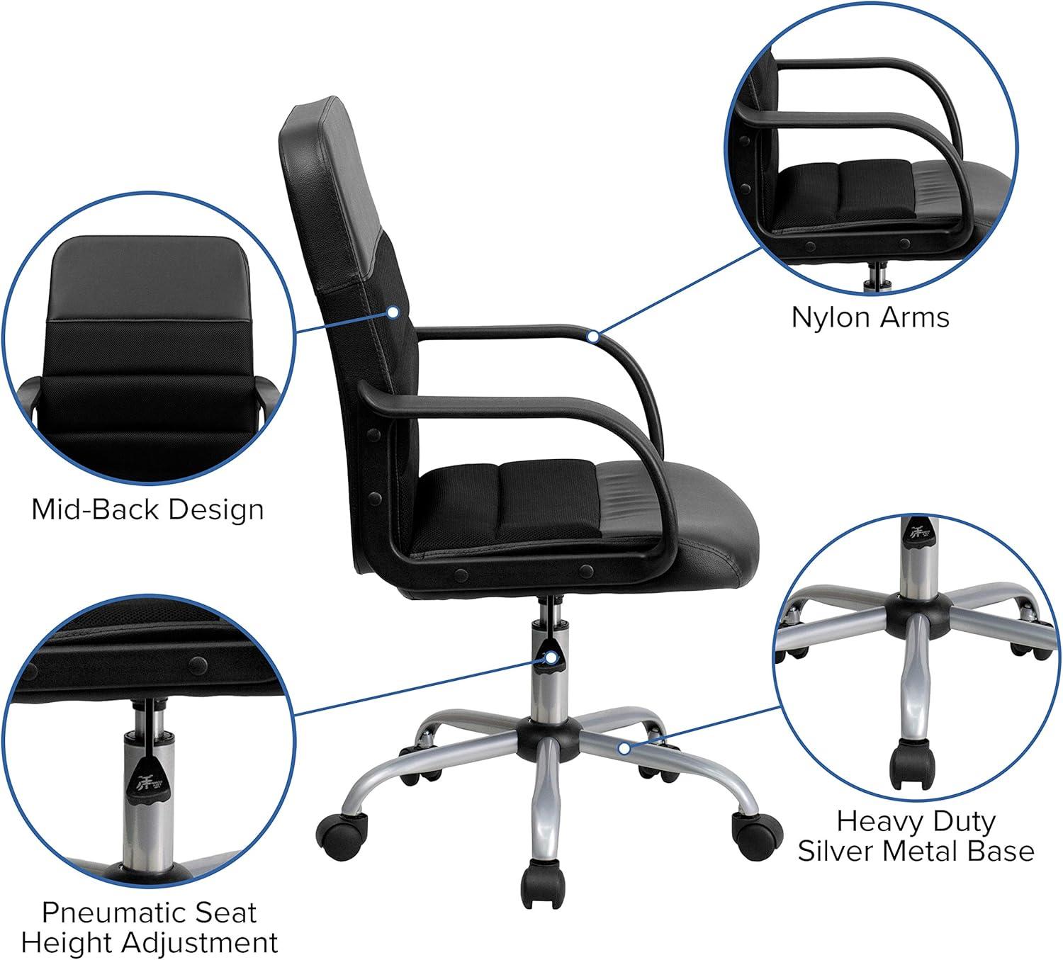 image:imageFlash Furniture Manor MidBack Swivel LeatherSoft Desk Chair with Headrest and Padded Arms Adjustable Height Padded Ergonomic Office Chair BlackBlack