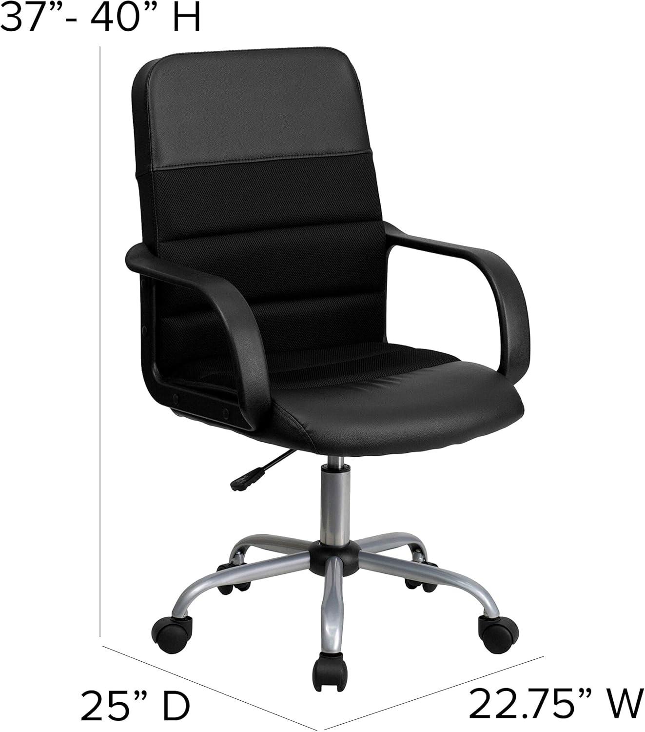 image:imageFlash Furniture Manor MidBack Swivel LeatherSoft Desk Chair with Headrest and Padded Arms Adjustable Height Padded Ergonomic Office Chair BlackBlack