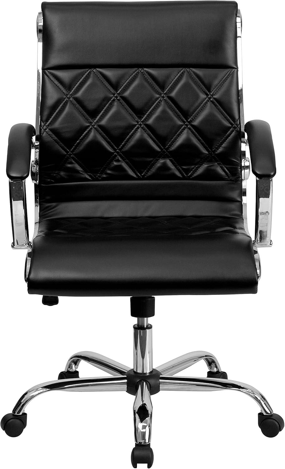 image:imageFlash Furniture Merideth MidBack Designer Black LeatherSoft Executive Swivel Office Chair with Chrome Base and Arms
